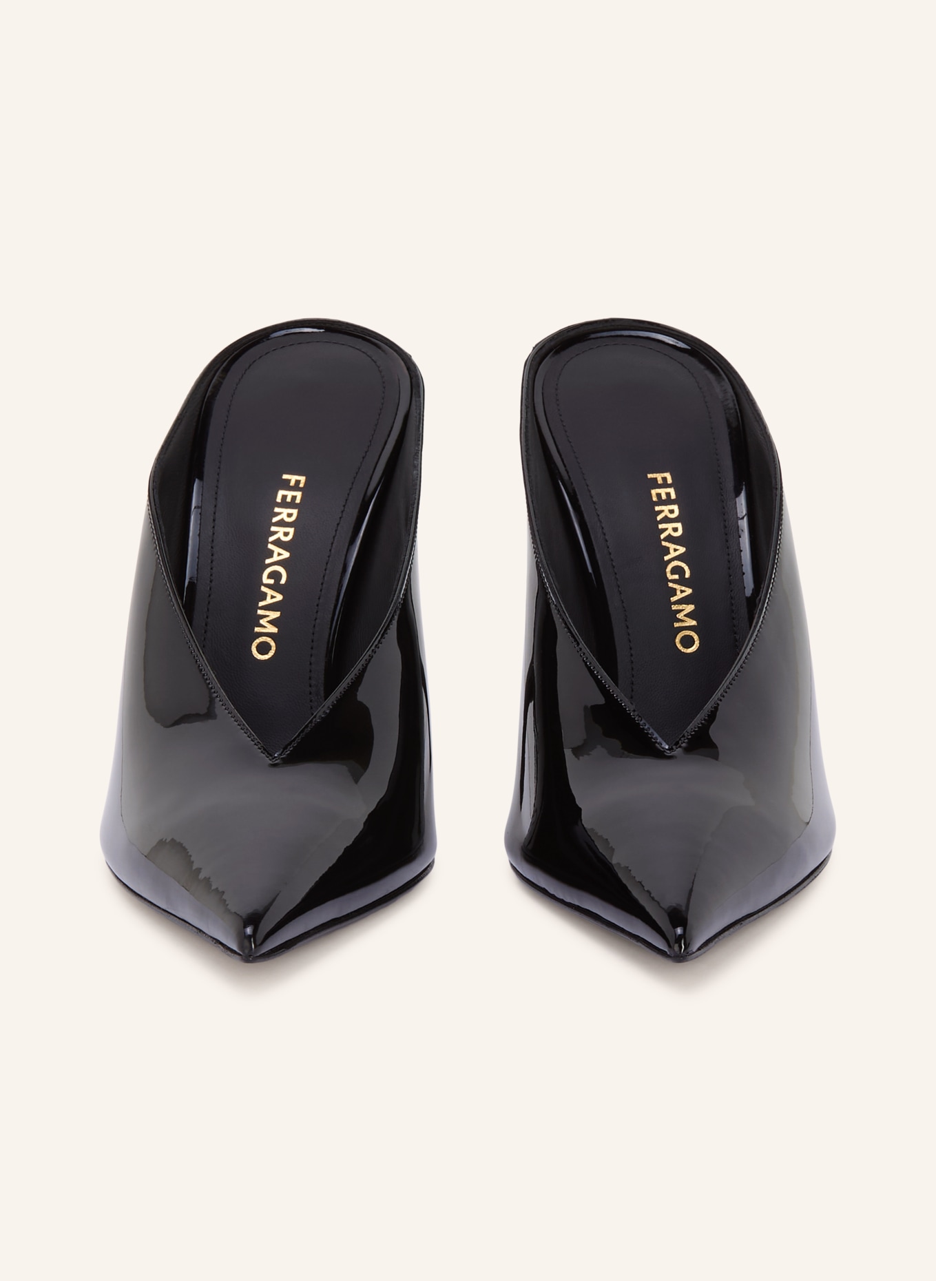 FERRAGAMO Lack-Mules ITACA: SCHWARZ