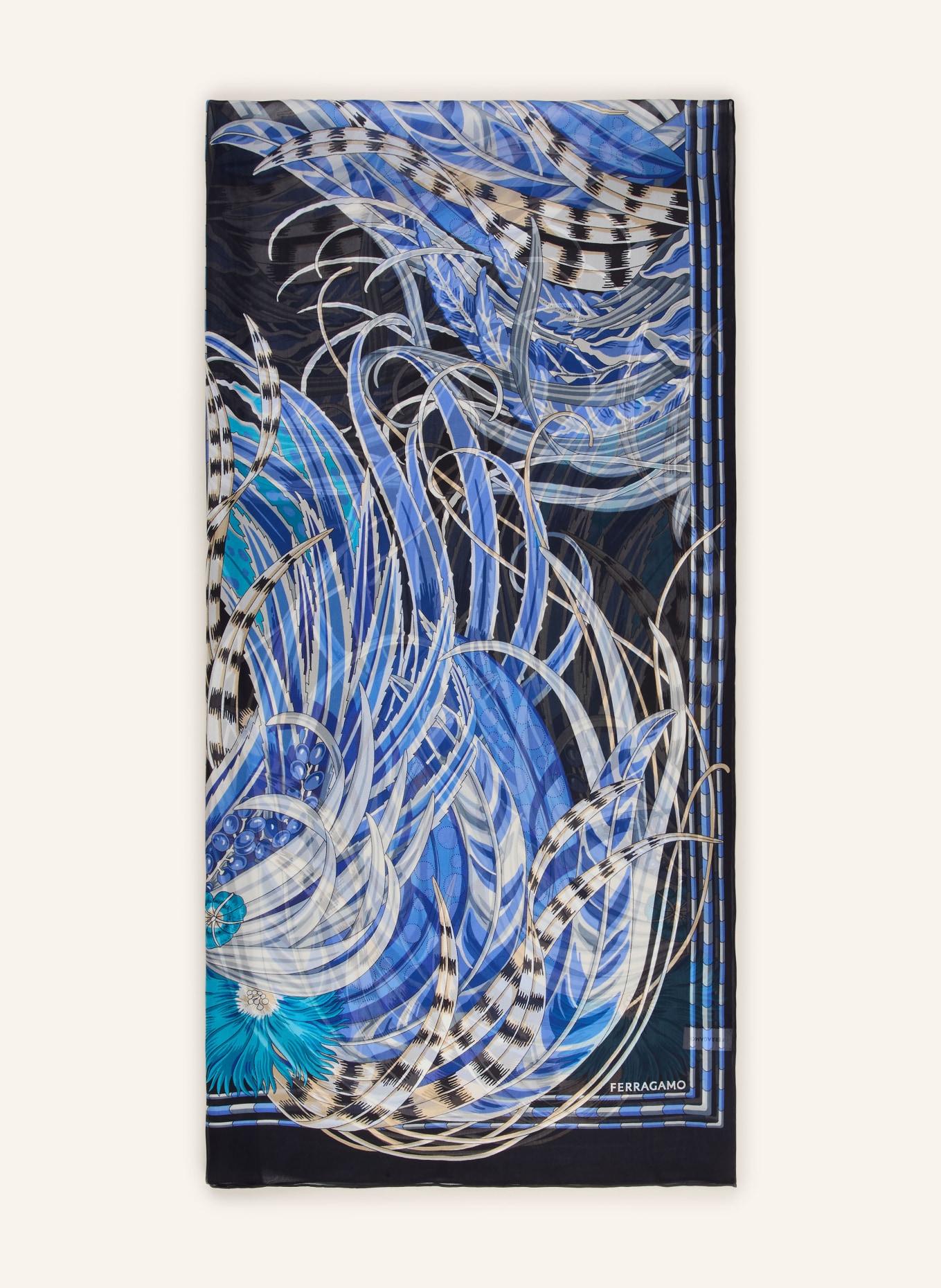 FERRAGAMO Seidenschal: DUNKELBLAU / HELLBLAU / BLAU