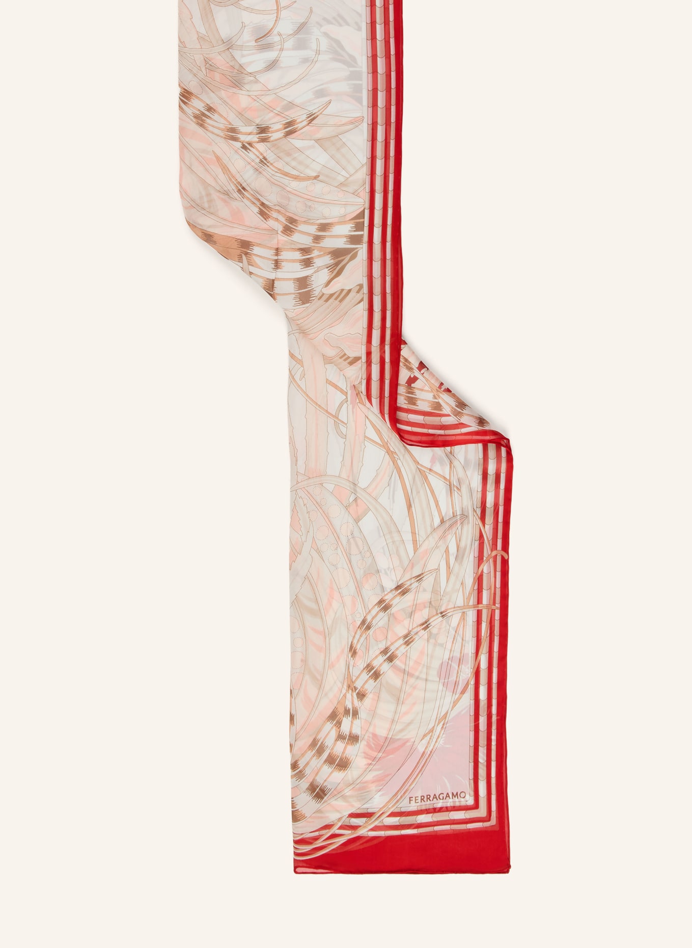 FERRAGAMO Seidenschal: ROT / CAMEL / HELLBRAUN