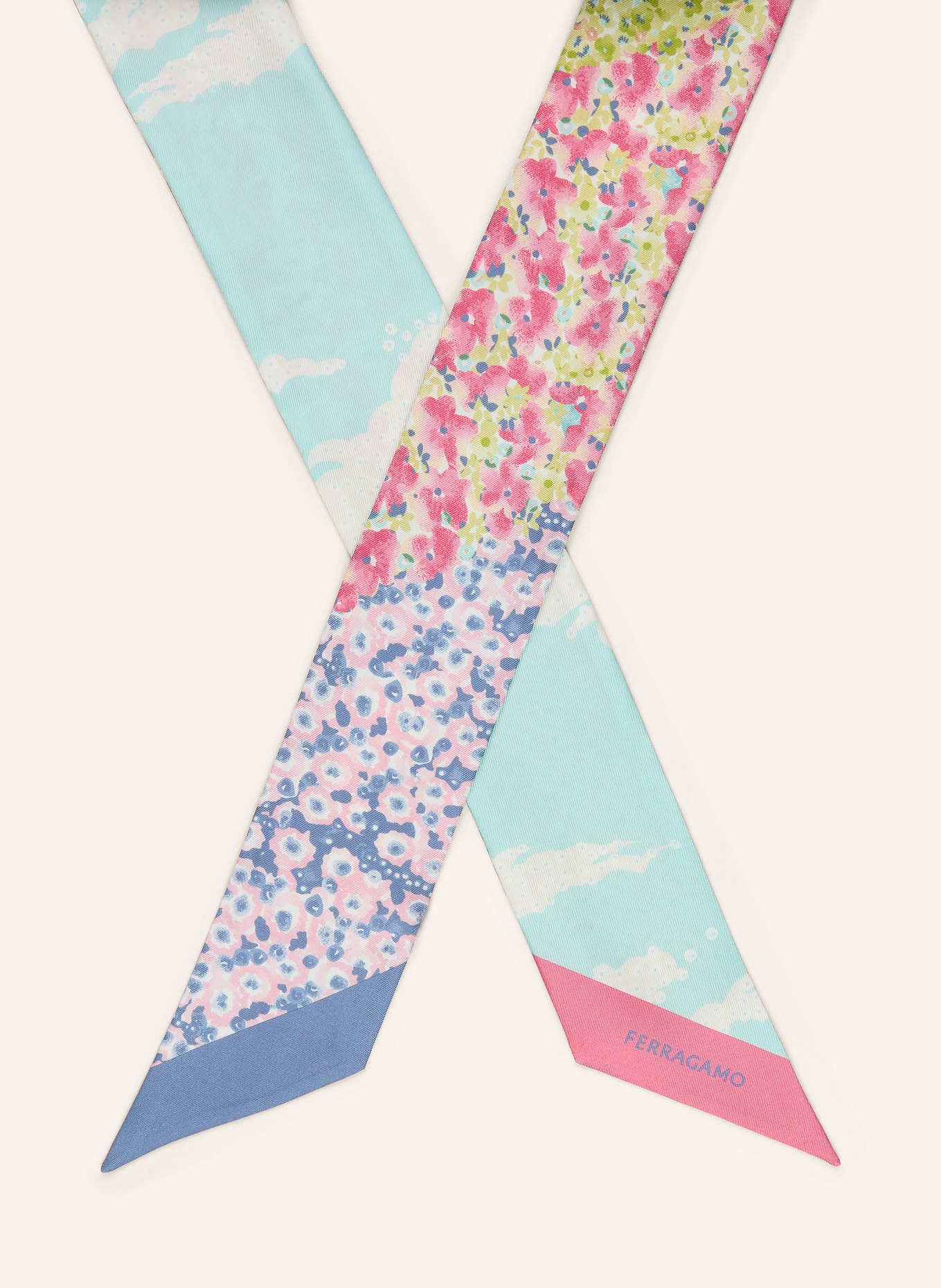 FERRAGAMO Seidenschal: HELLGRÜN / GRAU / PINK