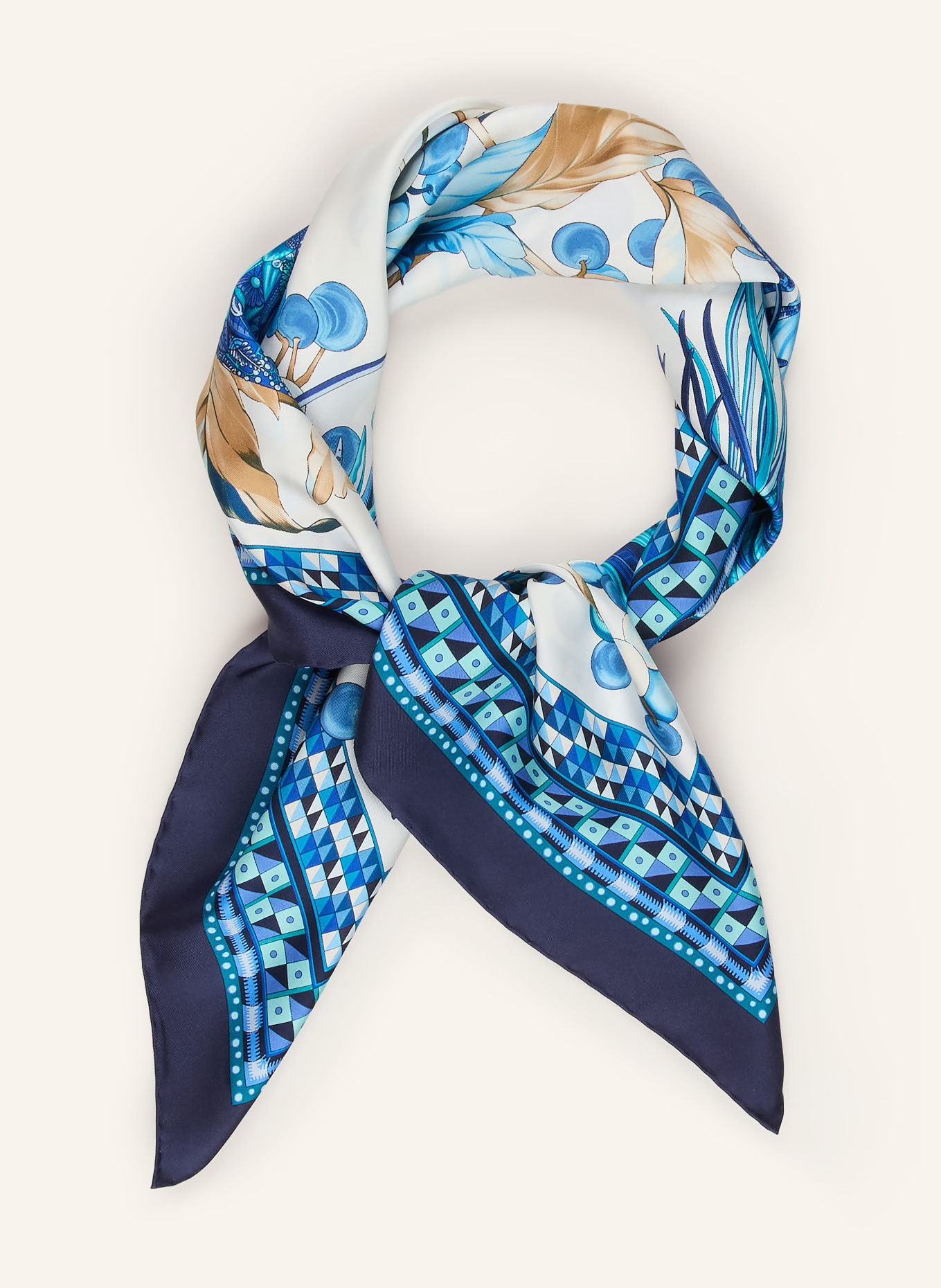 FERRAGAMO Seidentuch: WEISS / DUNKELBLAU / BLAU