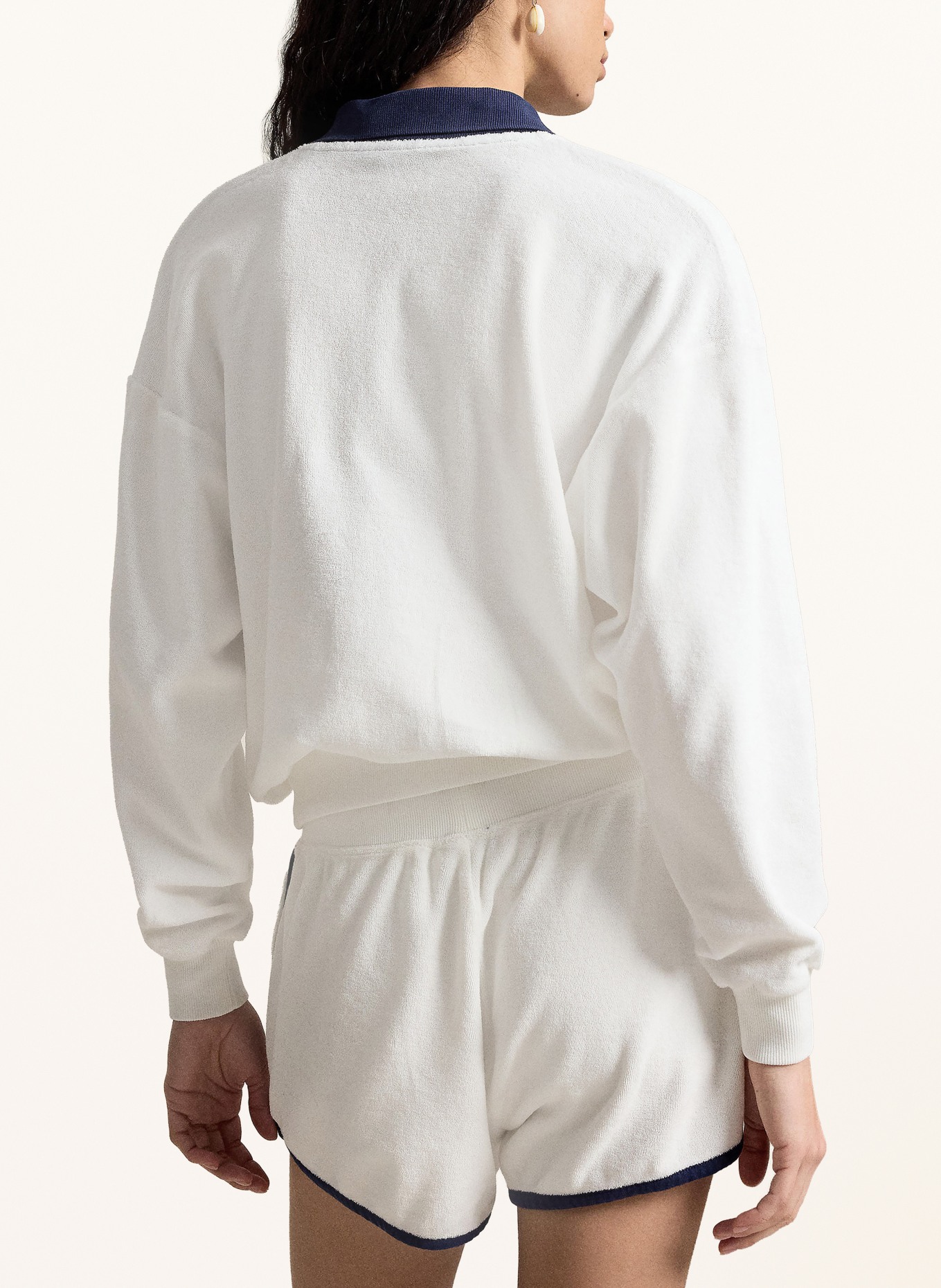 POLO RALPH LAUREN Frottee-Poloshirt: WEISS / DUNKELBLAU