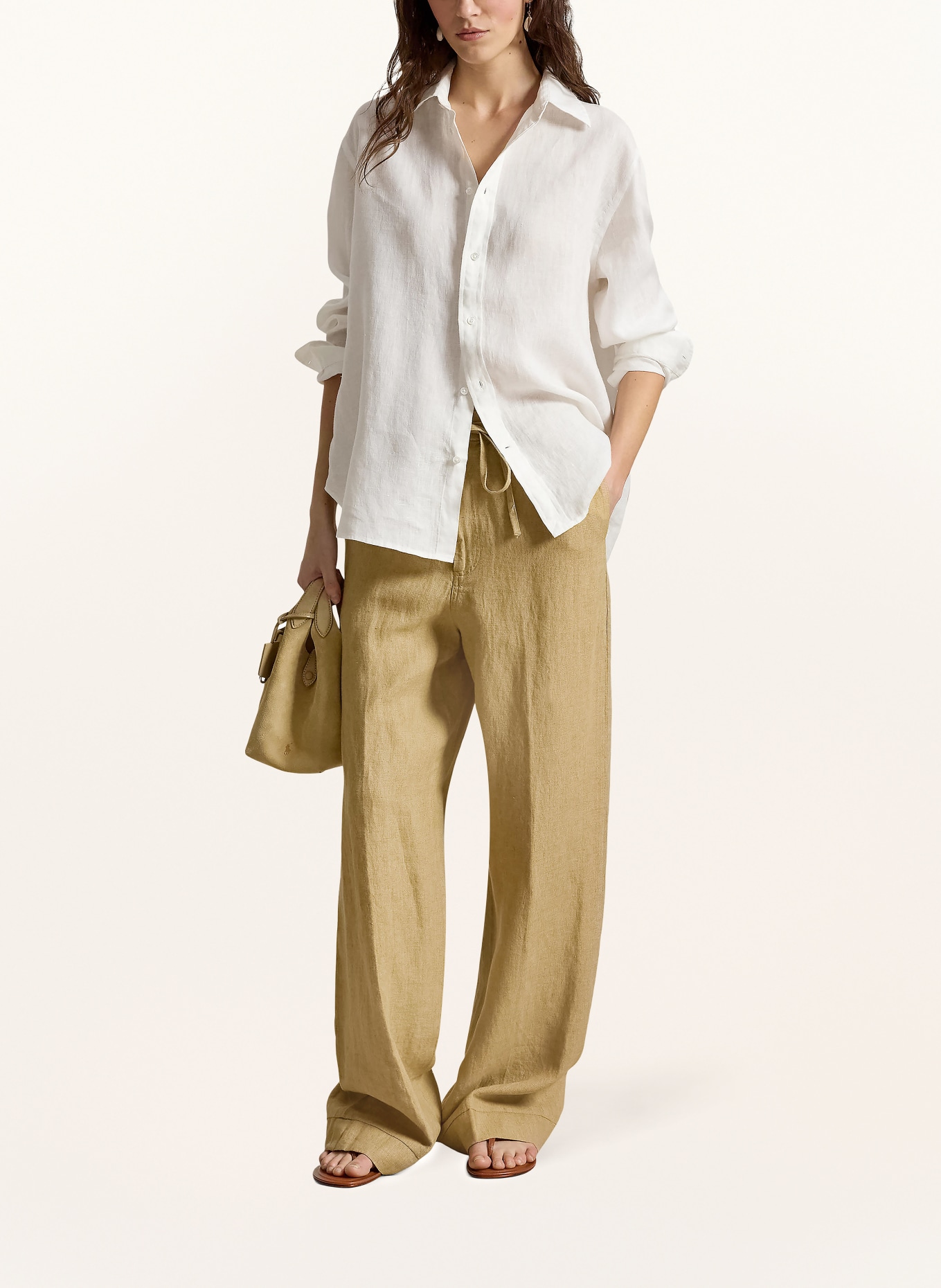 POLO RALPH LAUREN spodnie z lnu: CAMELOWY