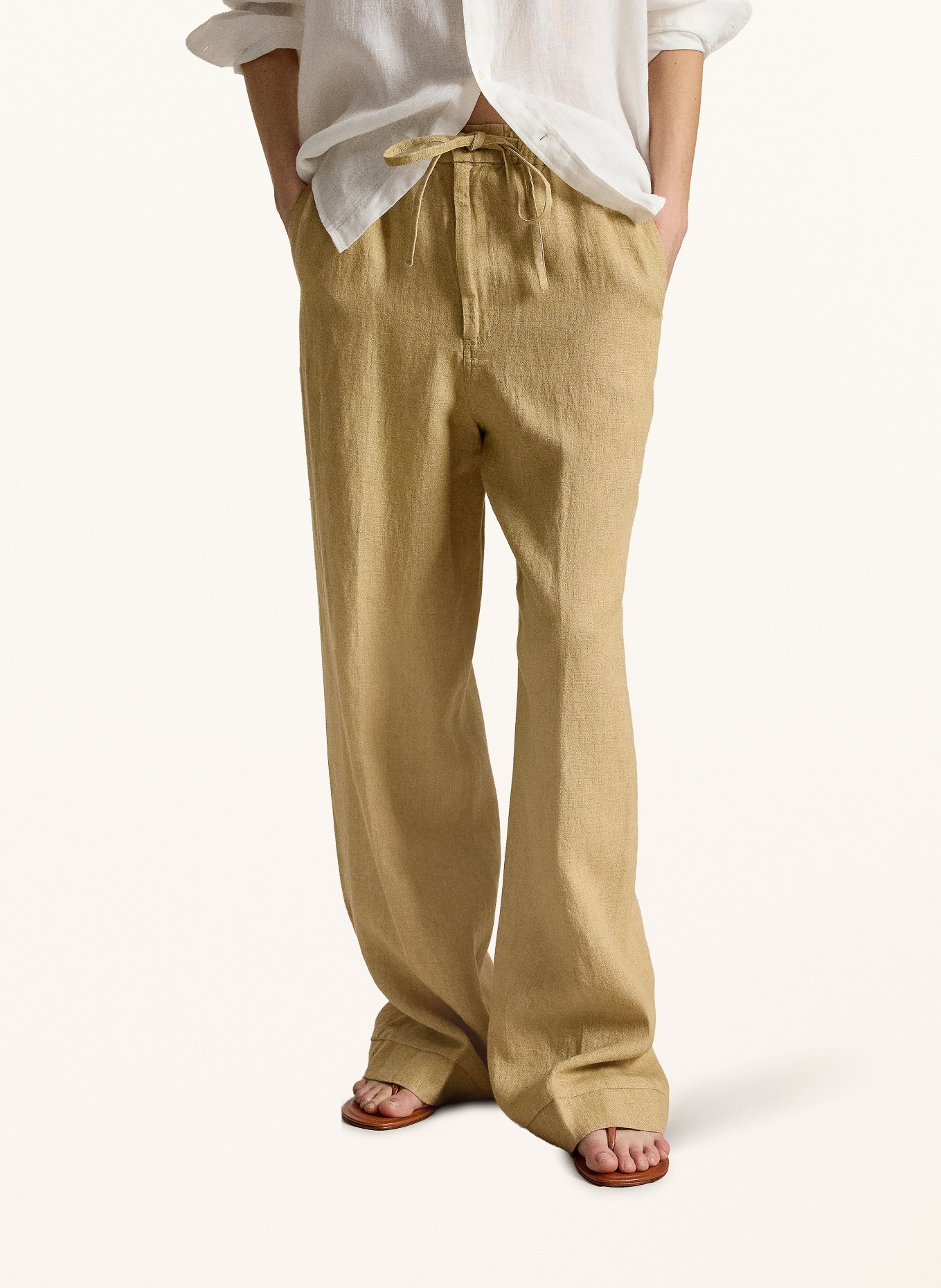 POLO RALPH LAUREN spodnie z lnu: CAMELOWY