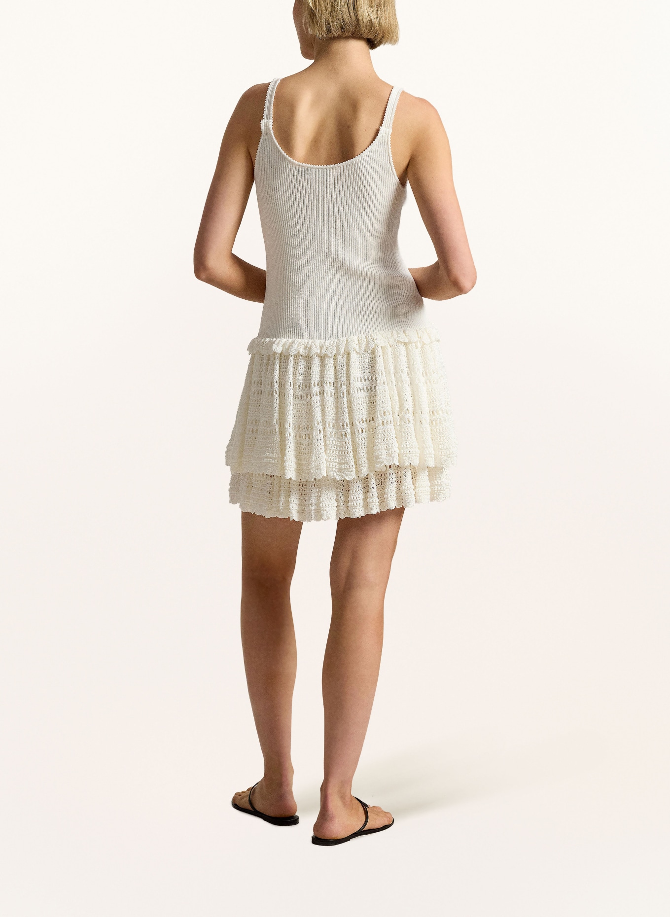 POLO RALPH LAUREN Gebreide jurk met ruches: ECRU