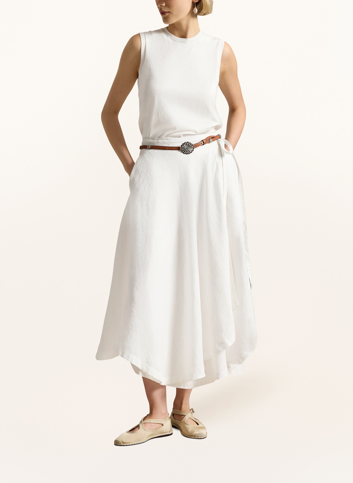 POLO RALPH LAUREN Linen wrap skirt: WHITE