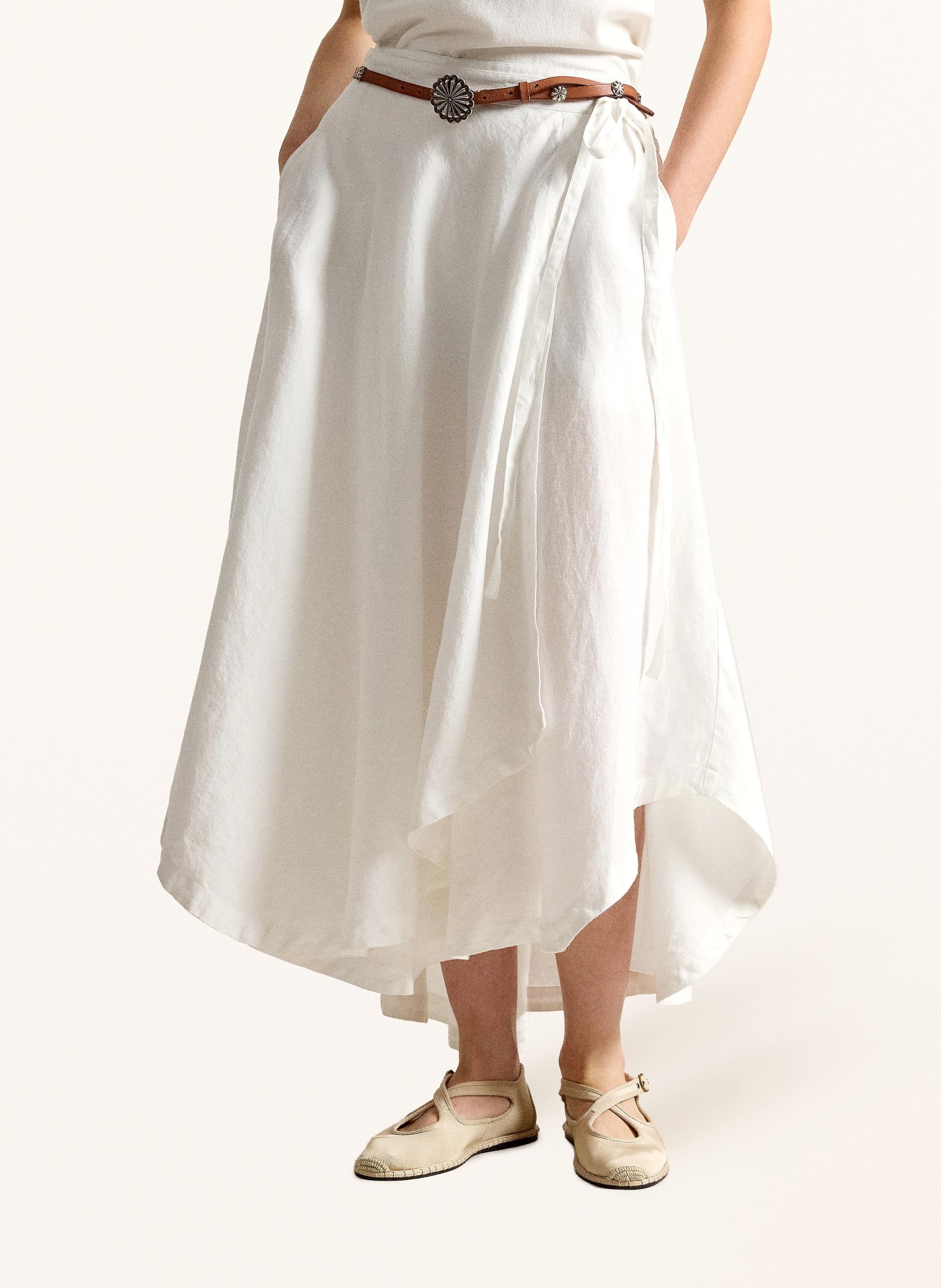 POLO RALPH LAUREN Linen wrap skirt: WHITE