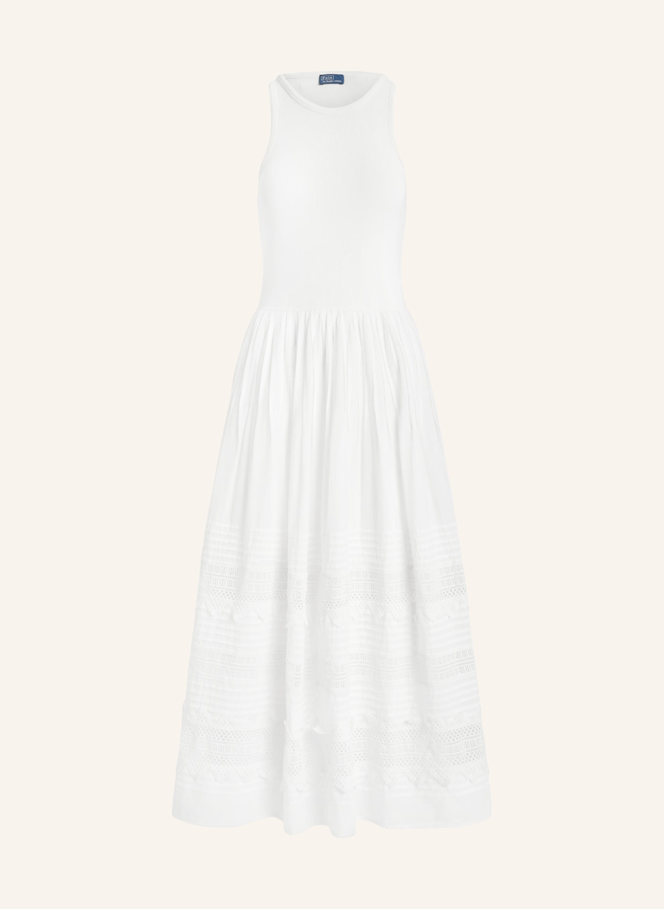 POLO RALPH LAUREN Jurk van verschillende materialen met opengewerkte kant: WIT
