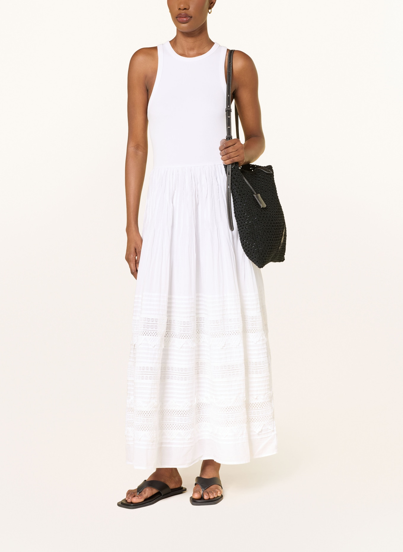 POLO RALPH LAUREN Jurk van verschillende materialen met opengewerkte kant: WIT