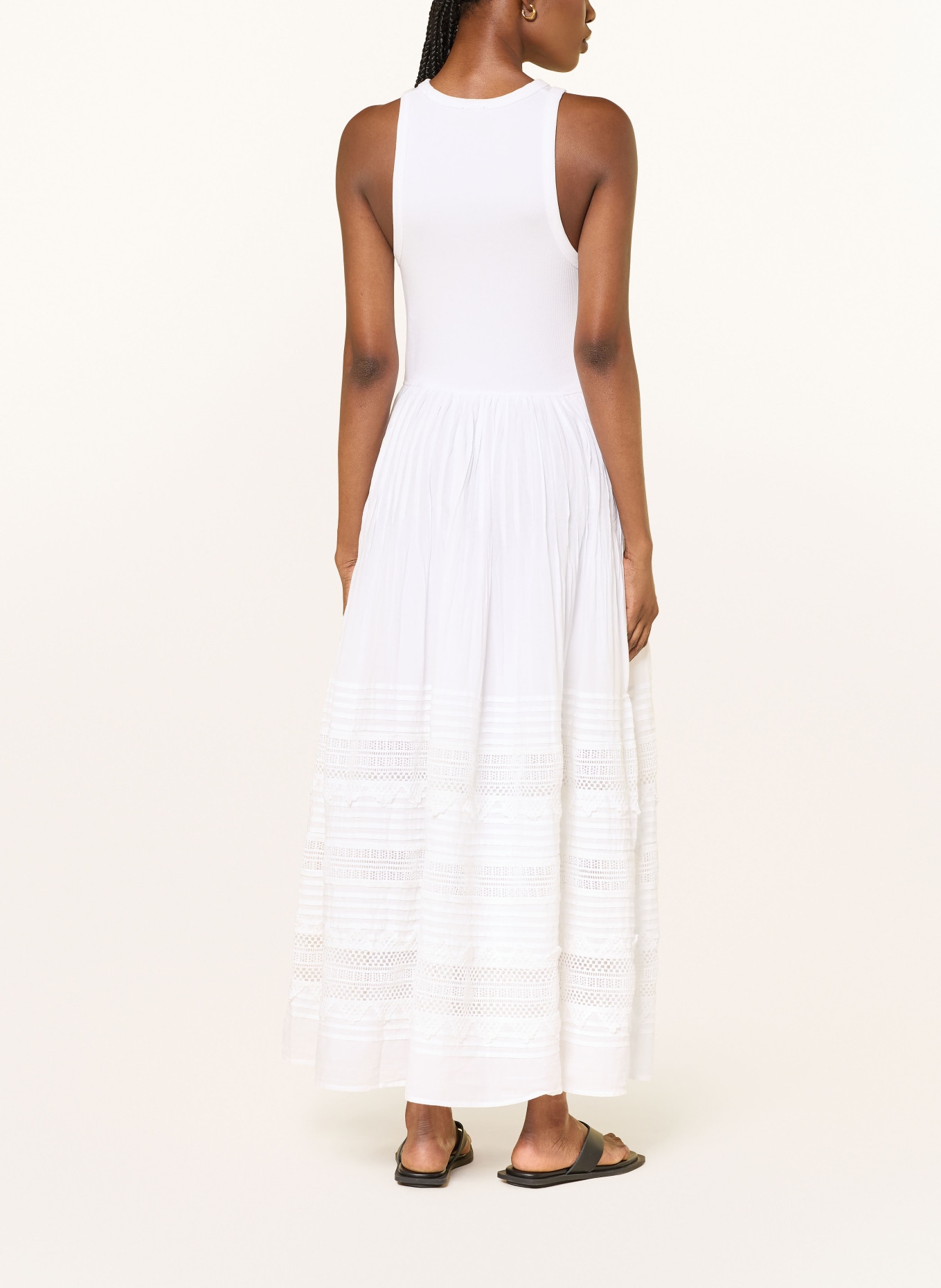 POLO RALPH LAUREN Jurk van verschillende materialen met opengewerkte kant: WIT
