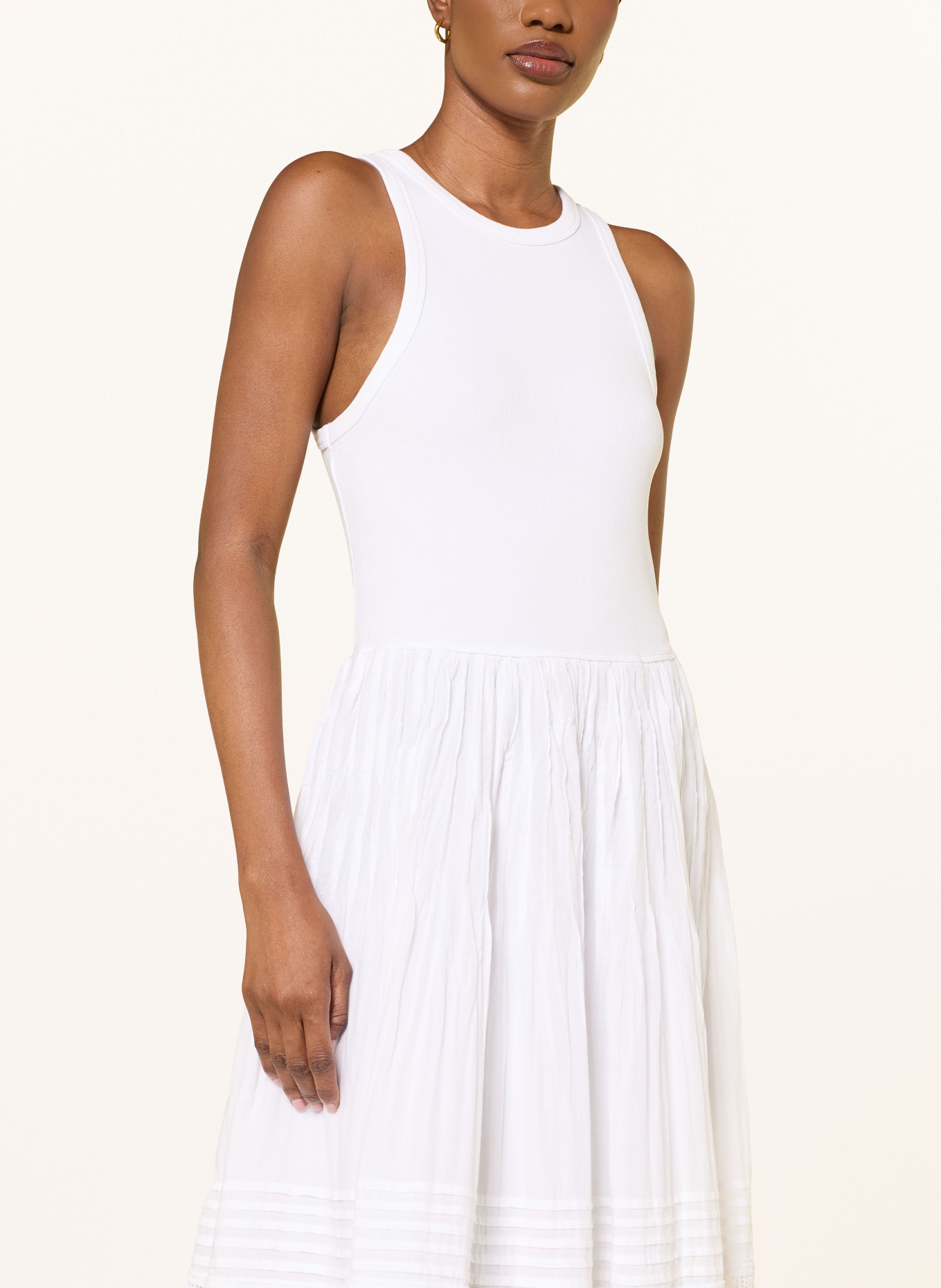 POLO RALPH LAUREN Jurk van verschillende materialen met opengewerkte kant: WIT