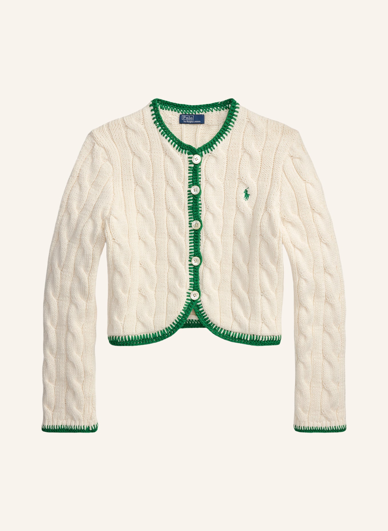 POLO RALPH LAUREN Strickjacke: CREME / GRÜN