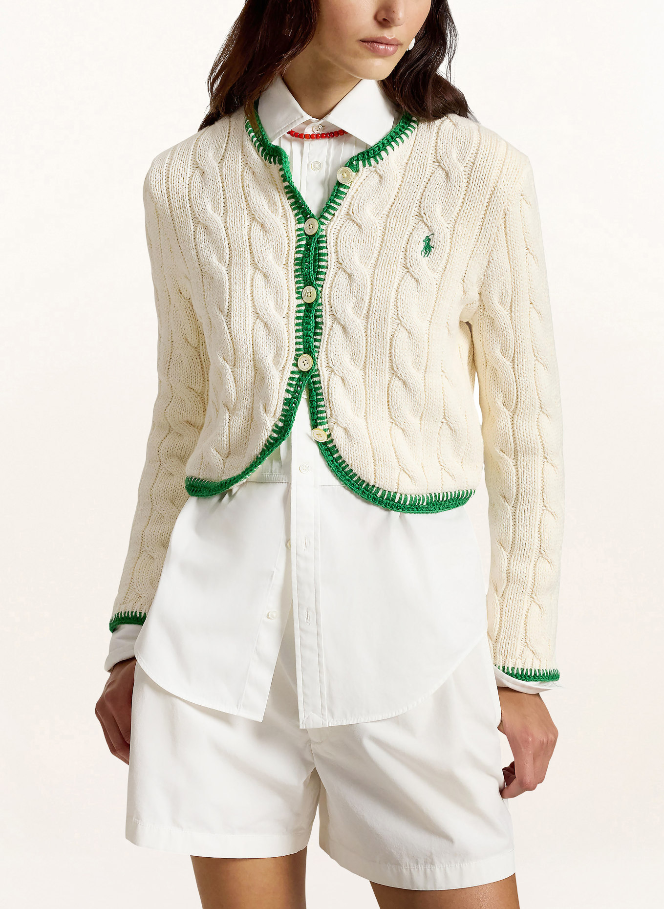 POLO RALPH LAUREN Strickjacke: CREME / GRÜN