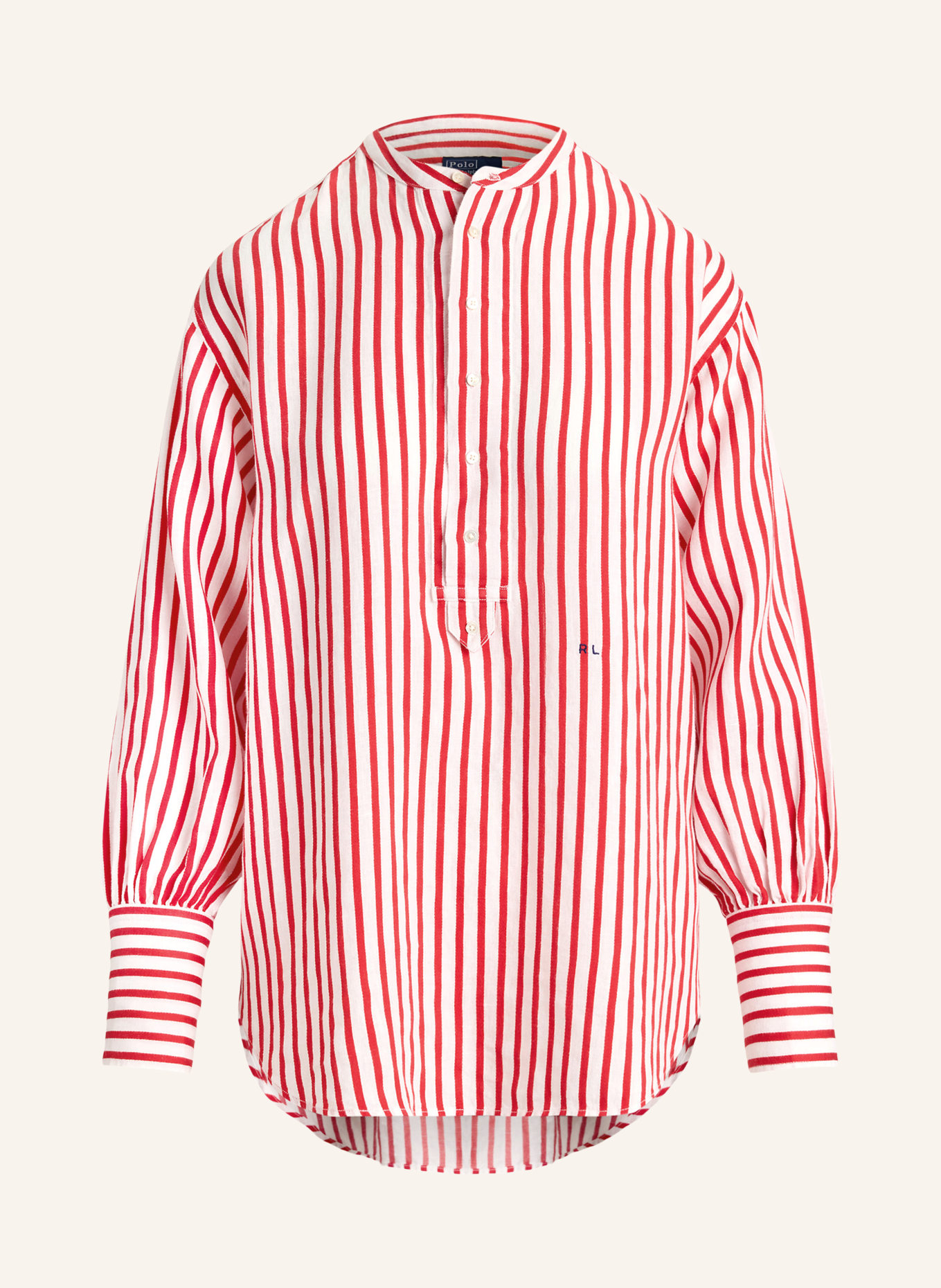 POLO RALPH LAUREN Blusenshirt aus Leinen: ROT / WEISS