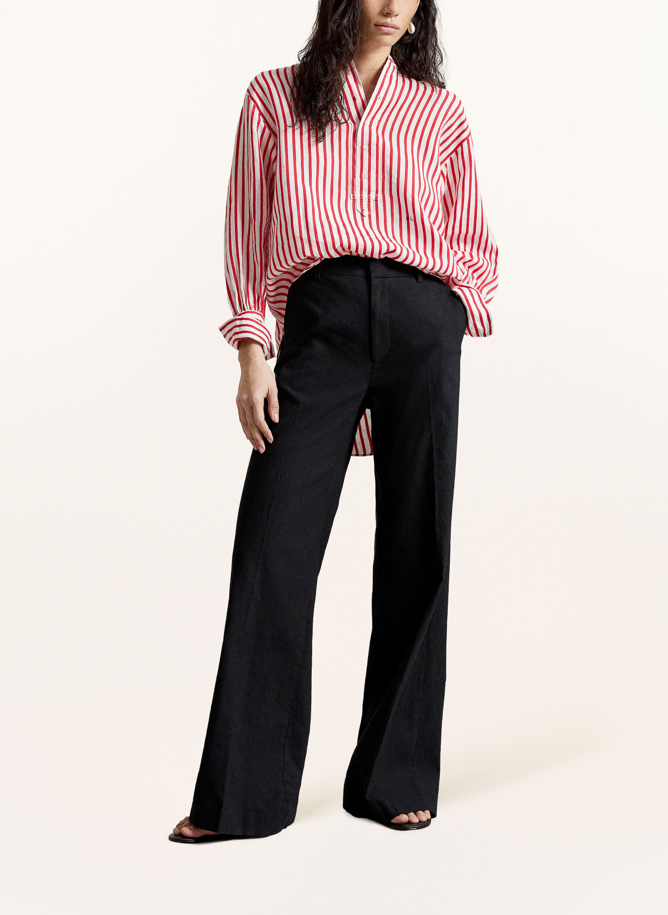 POLO RALPH LAUREN Blusenshirt aus Leinen: ROT / WEISS