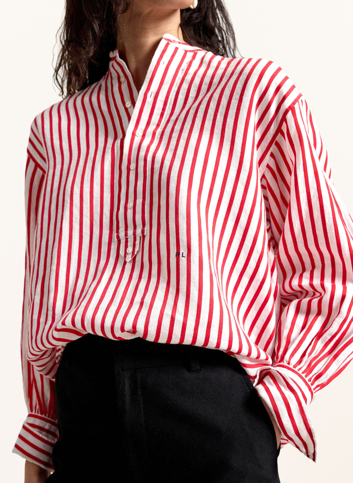 POLO RALPH LAUREN Blusenshirt aus Leinen: ROT / WEISS