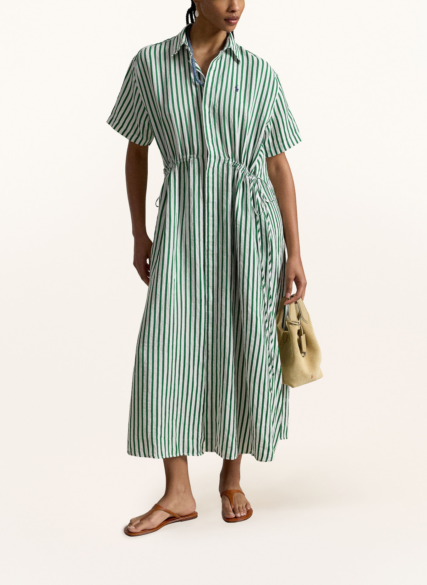 POLO RALPH LAUREN Linnen overhemdjurk: GROEN / WIT