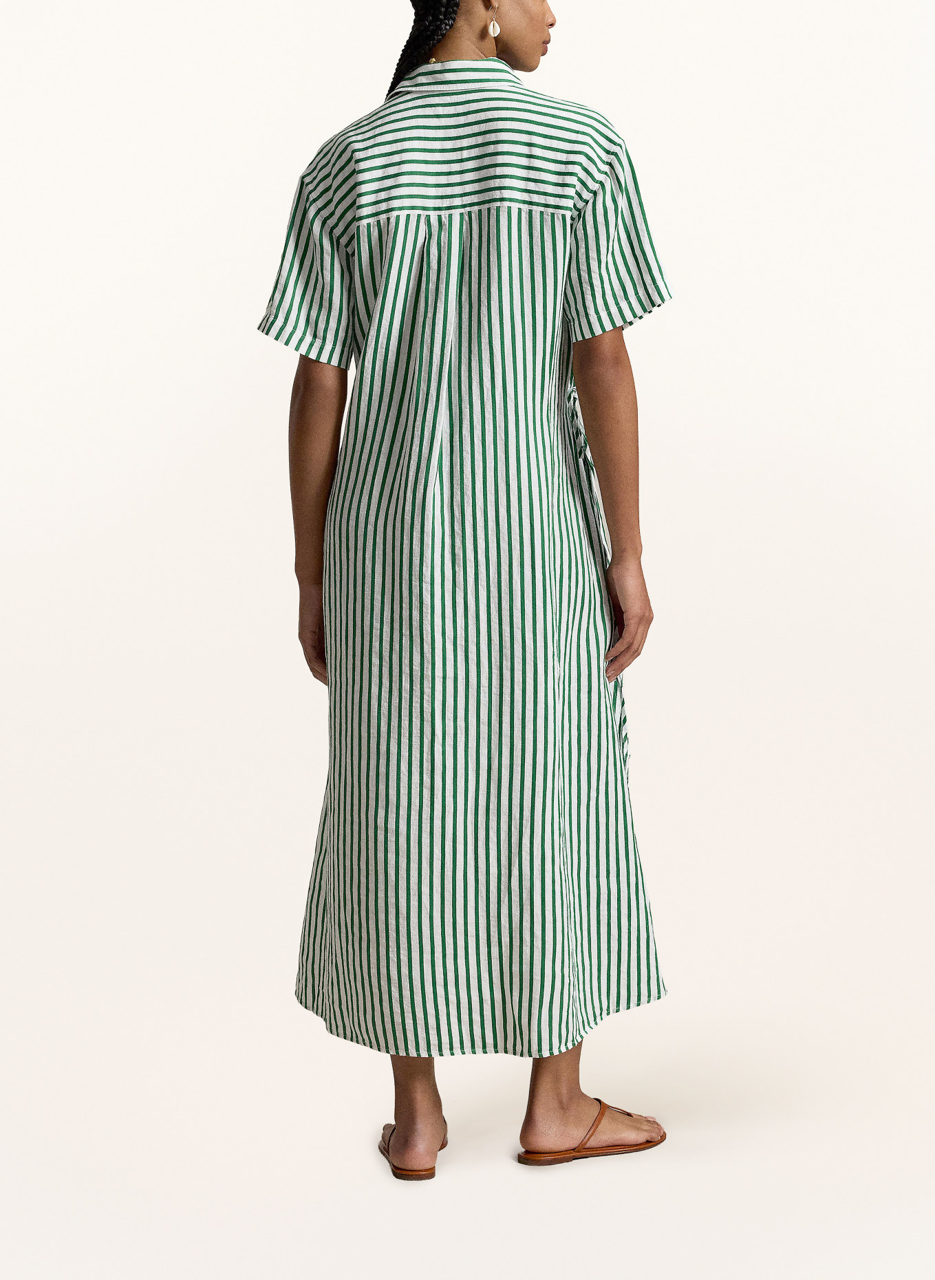 POLO RALPH LAUREN Linnen overhemdjurk: GROEN / WIT