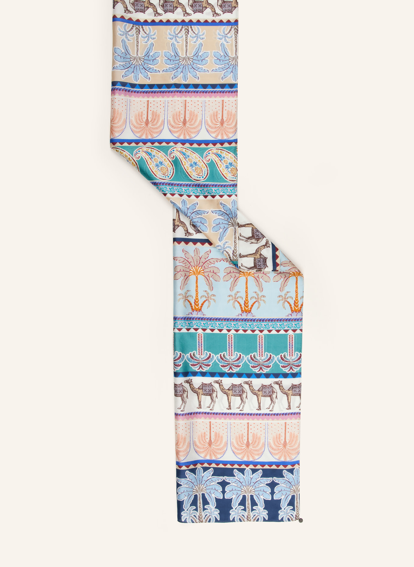 CODELLO Seidenschal: HELLBLAU / DUNKELROT / ORANGE