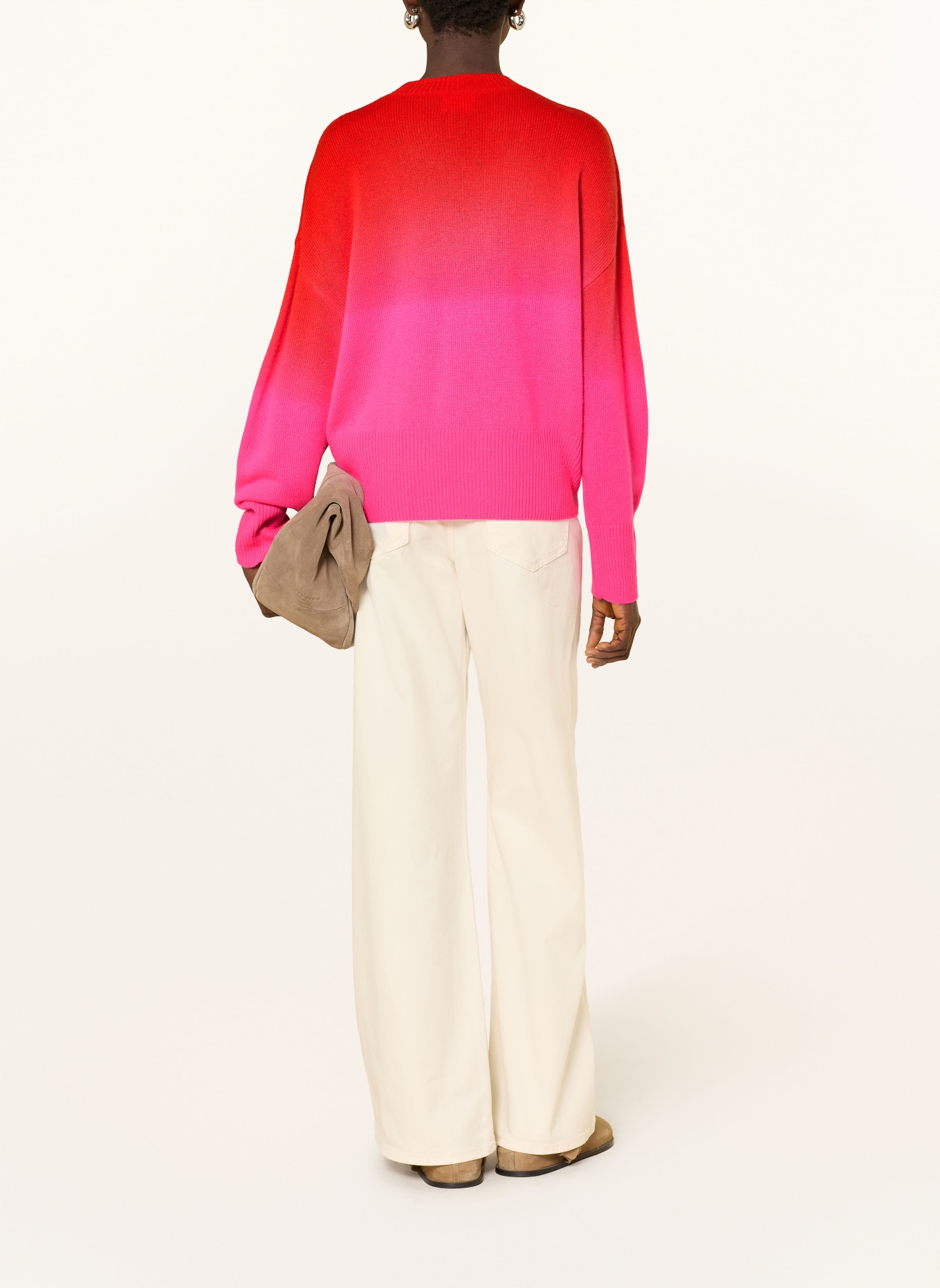 FROM FUTURE Cashmere-Pullover mit Schmucksteinen: DUNKELORANGE / SILBER / NEONPINK