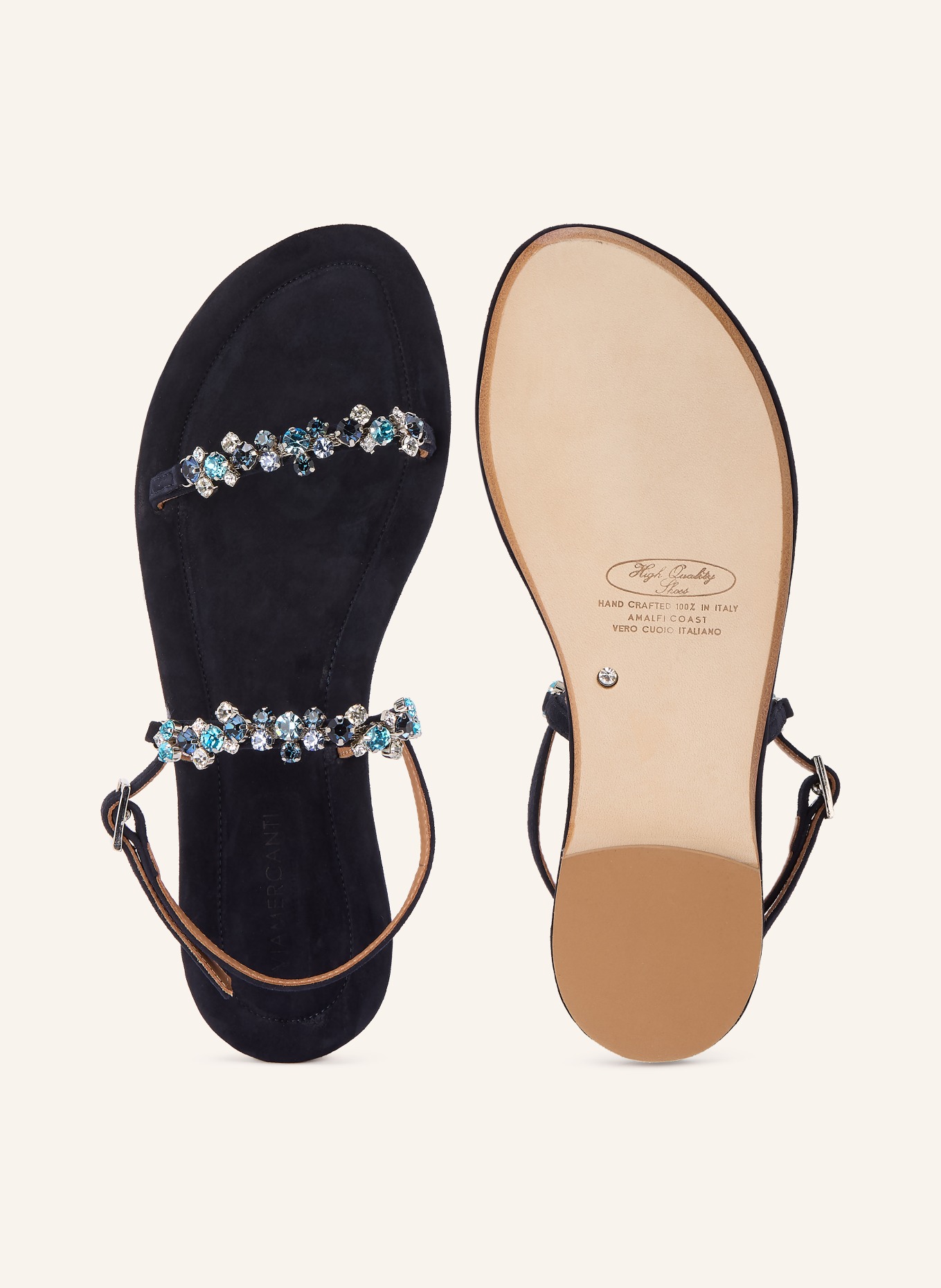 VIAMERCANTI Sandales ornées de pierres précieuses: BLEU FONCÉ / ARGENT