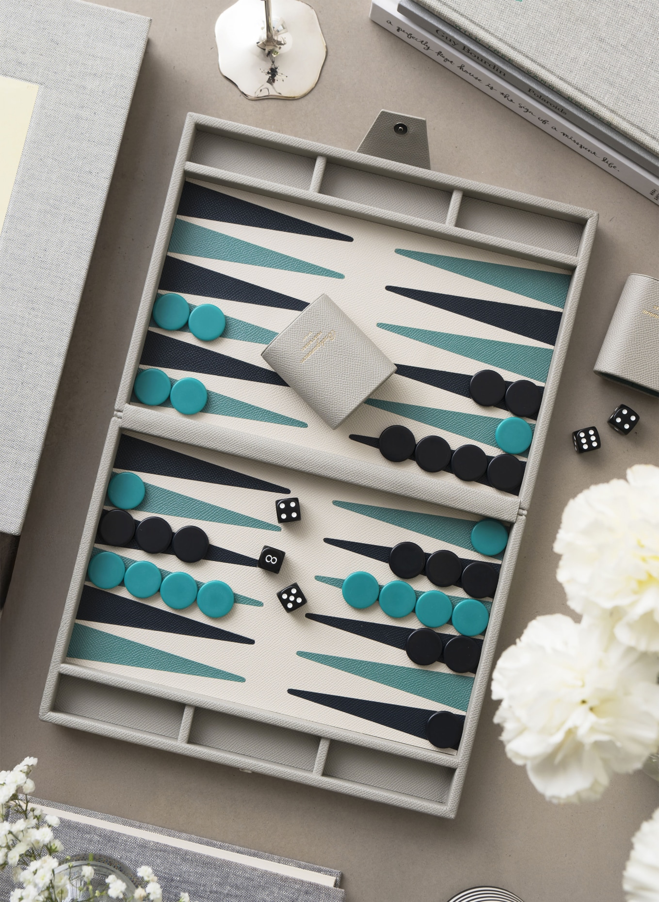 PRINTWORKS Bordspel REVERRA BACKGAMMON: GRIJS / GOUD / PETROL