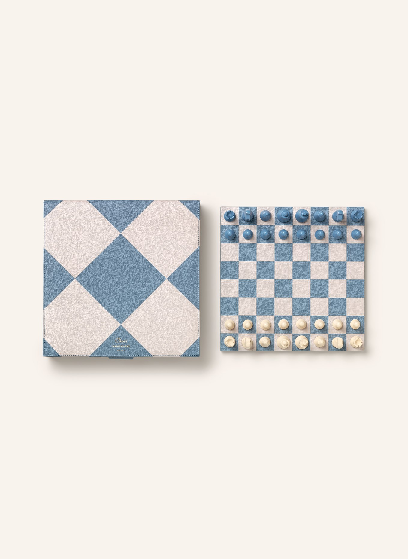 PRINTWORKS Schaakspel REVERRA: CRÈME / LICHTBLAUW