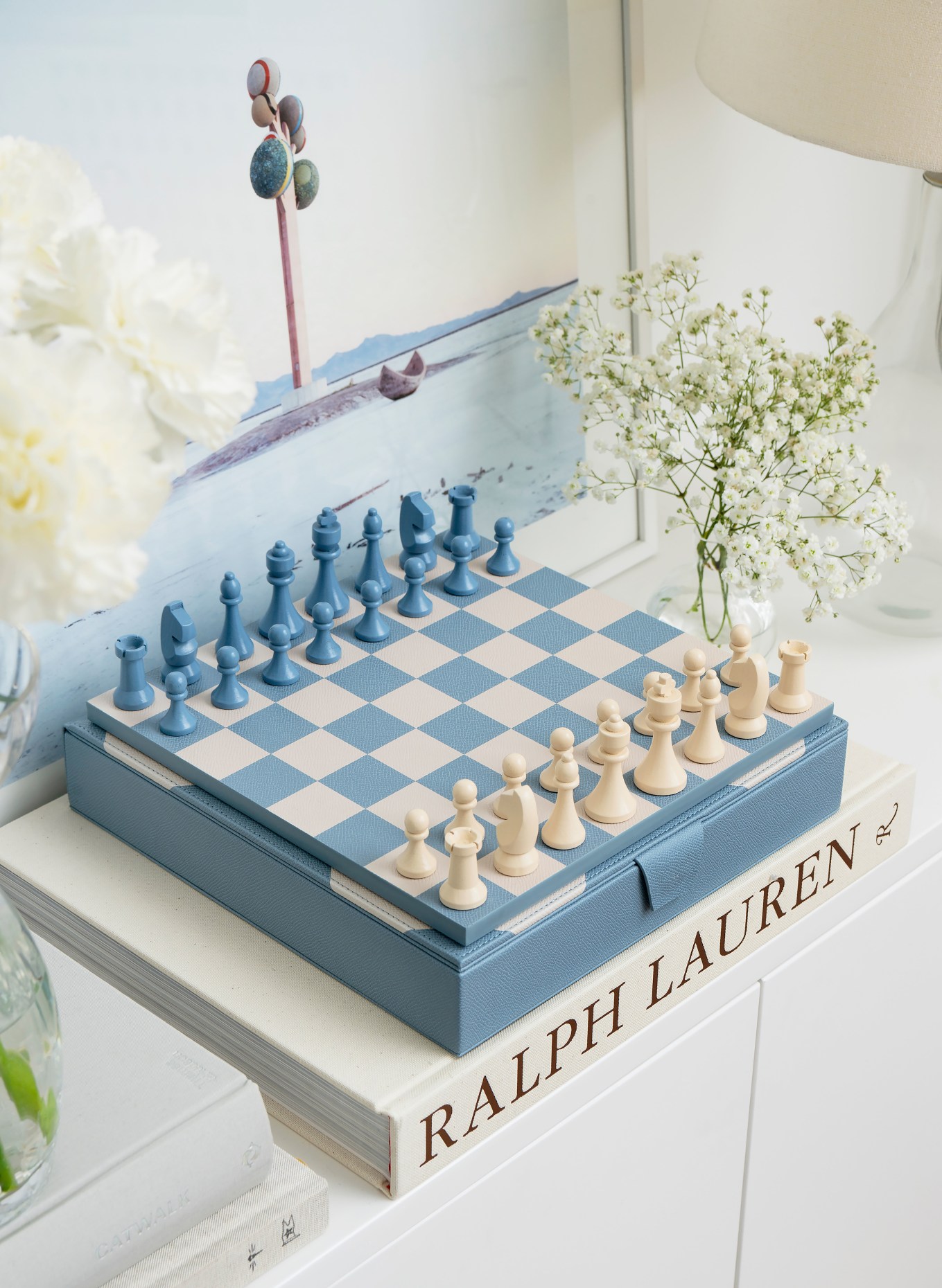 PRINTWORKS Schaakspel REVERRA: CRÈME / LICHTBLAUW