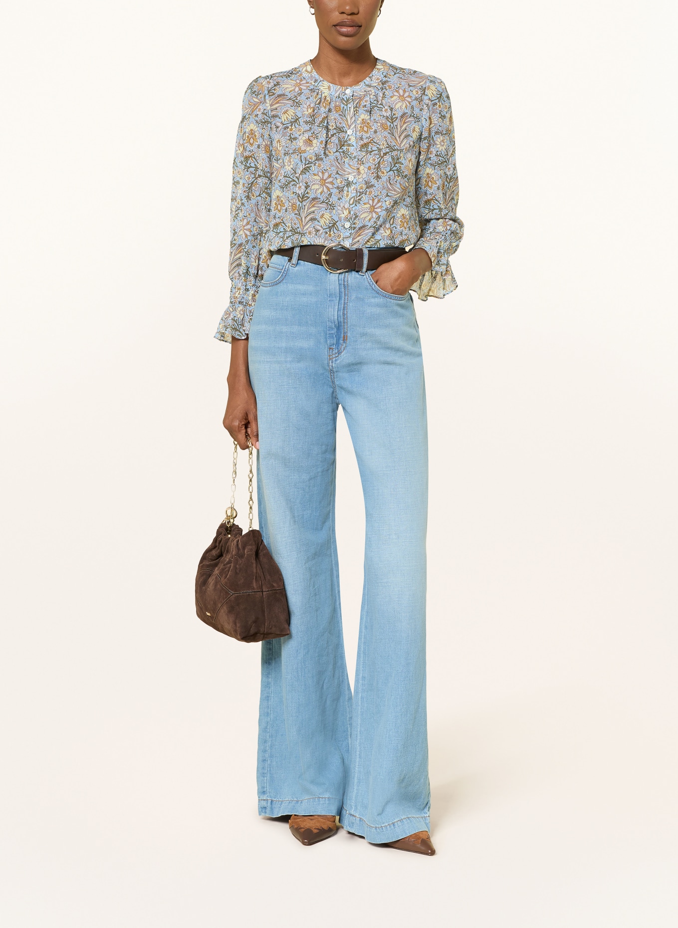 Veronica Beard Blouse ASHLYNN met 3/4-mouwen: BLAUWGRIJS / LICHTGEEL / KAKI