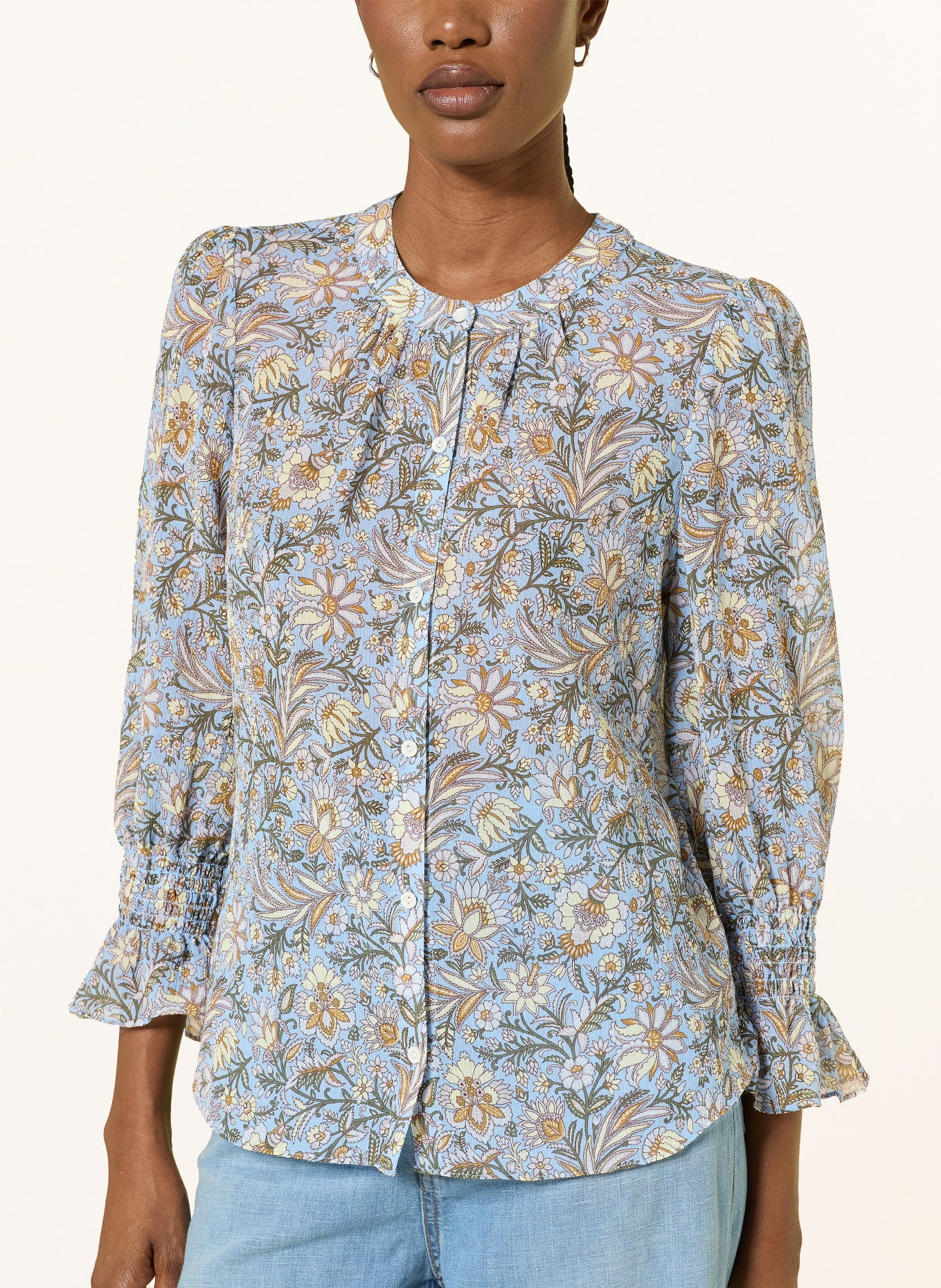 Veronica Beard Blouse ASHLYNN met 3/4-mouwen: BLAUWGRIJS / LICHTGEEL / KAKI