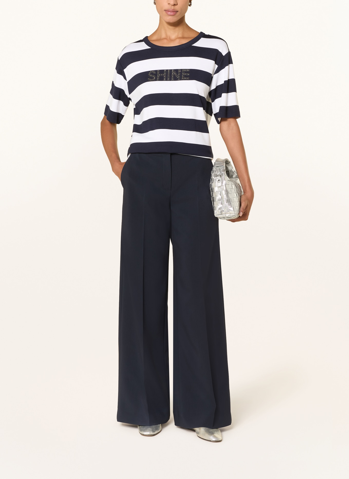 monari T-shirt with rhinestones: DARK BLUE / SILVER / WHITE