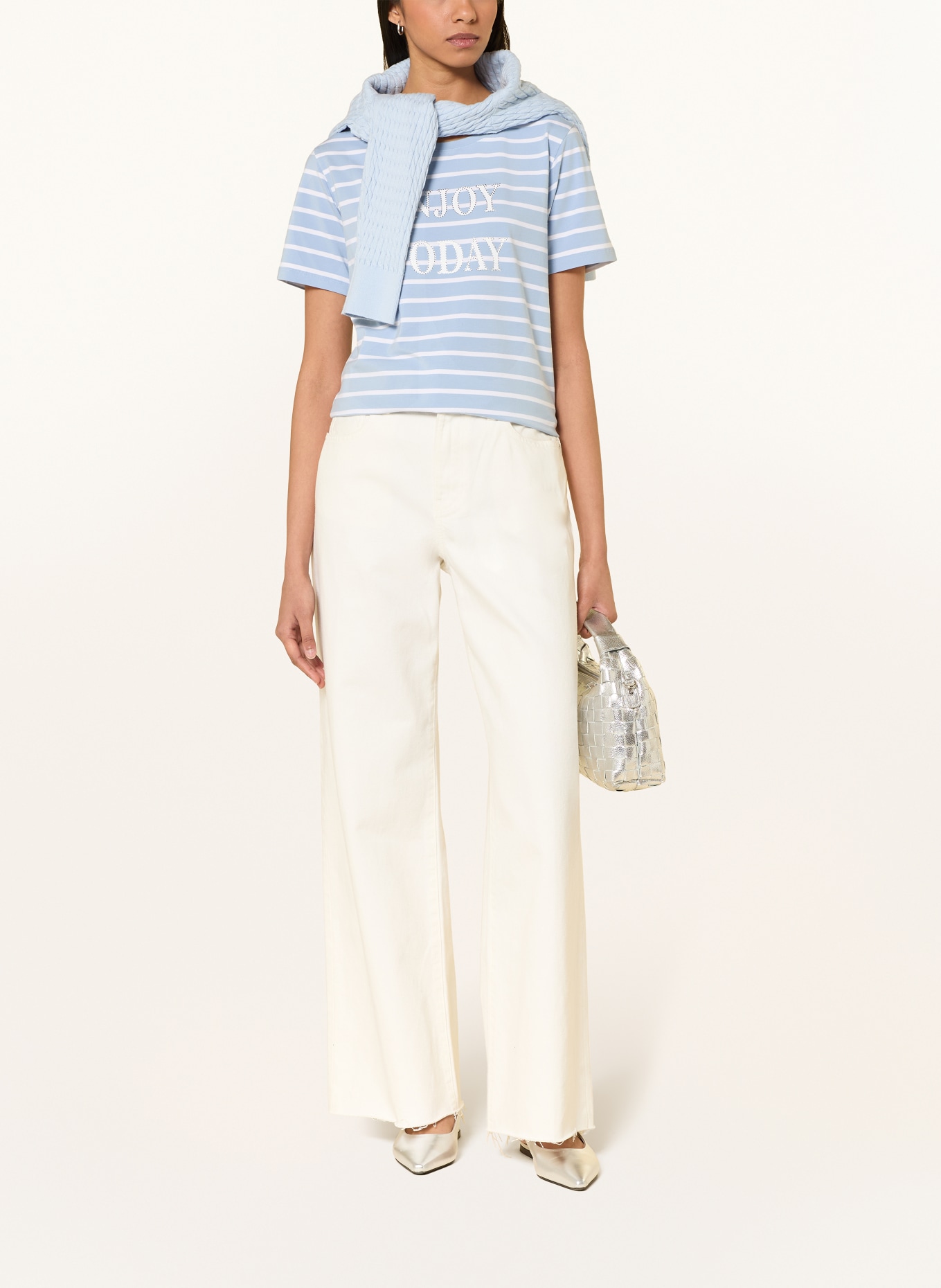 monari T-shirt orné de strass: BLEU GRIS / BLANC