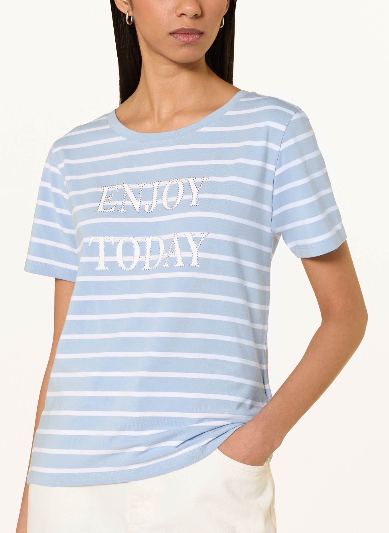 monari T-shirt orné de strass: BLEU GRIS / BLANC