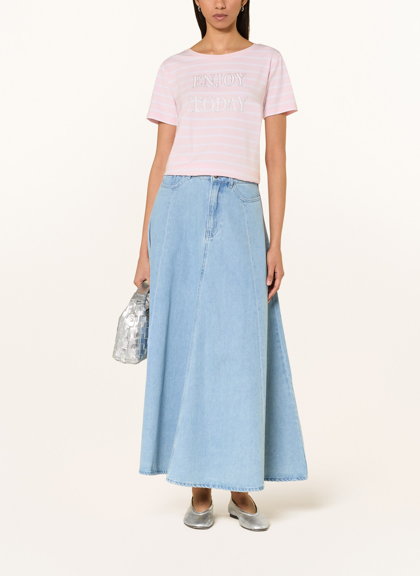 monari T-Shirt mit Schmucksteinen: ROSA / ECRU