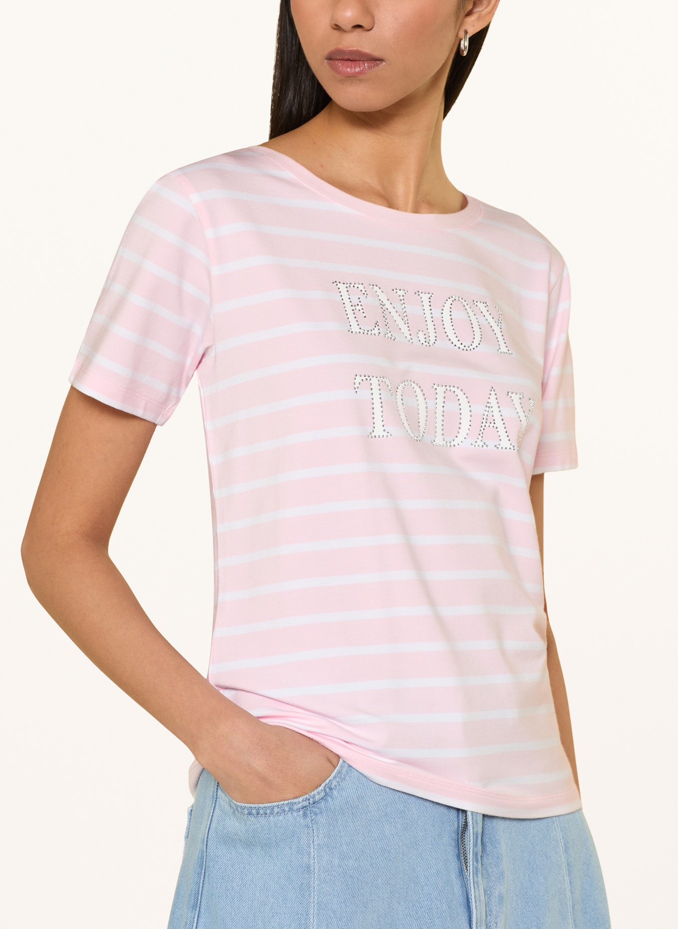 monari T-Shirt mit Schmucksteinen: ROSA / ECRU