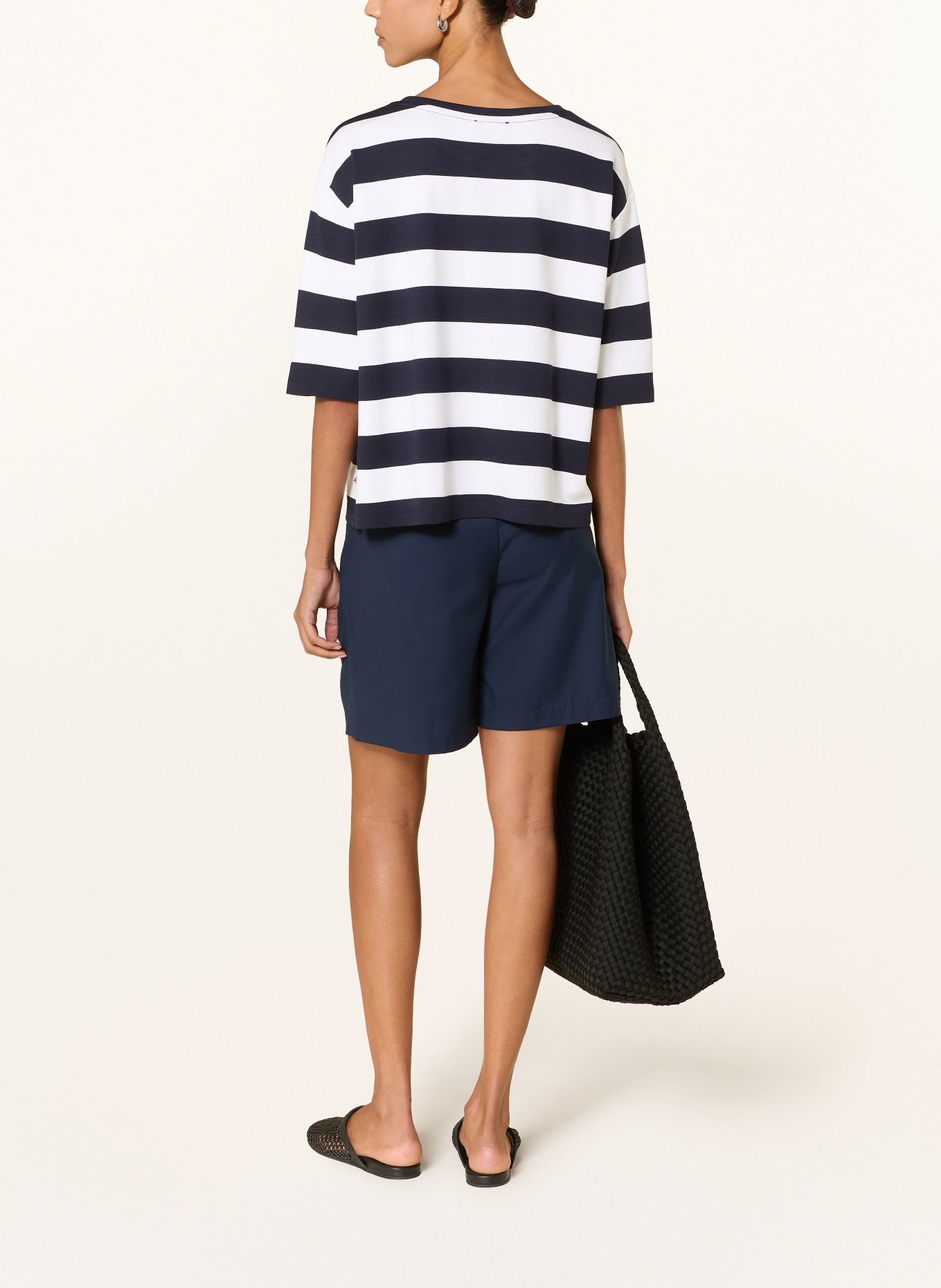 monari blouse: DONKERBLAUW / WIT