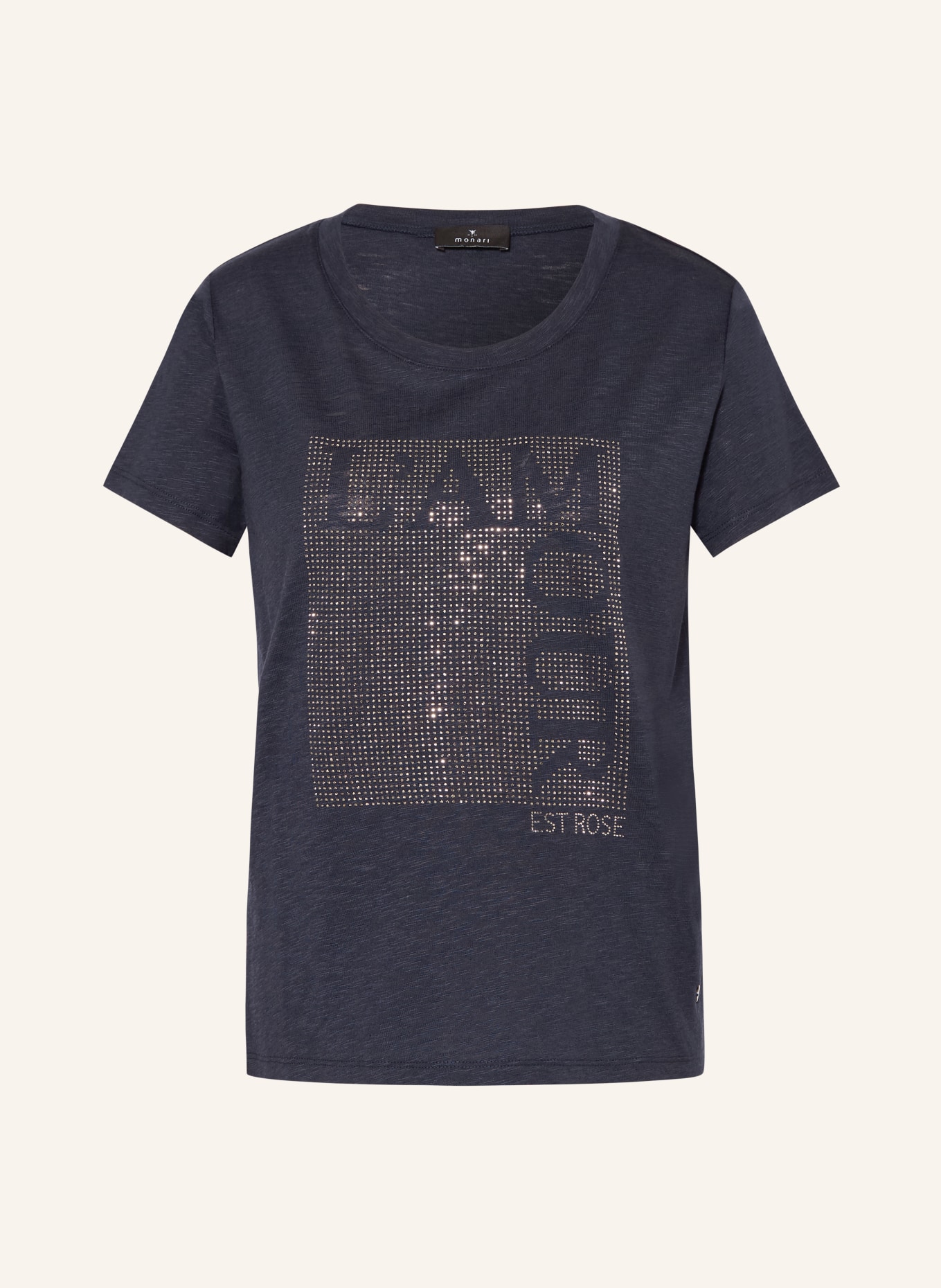 monari T-shirt met strass-steentjes: DONKERBLAUW