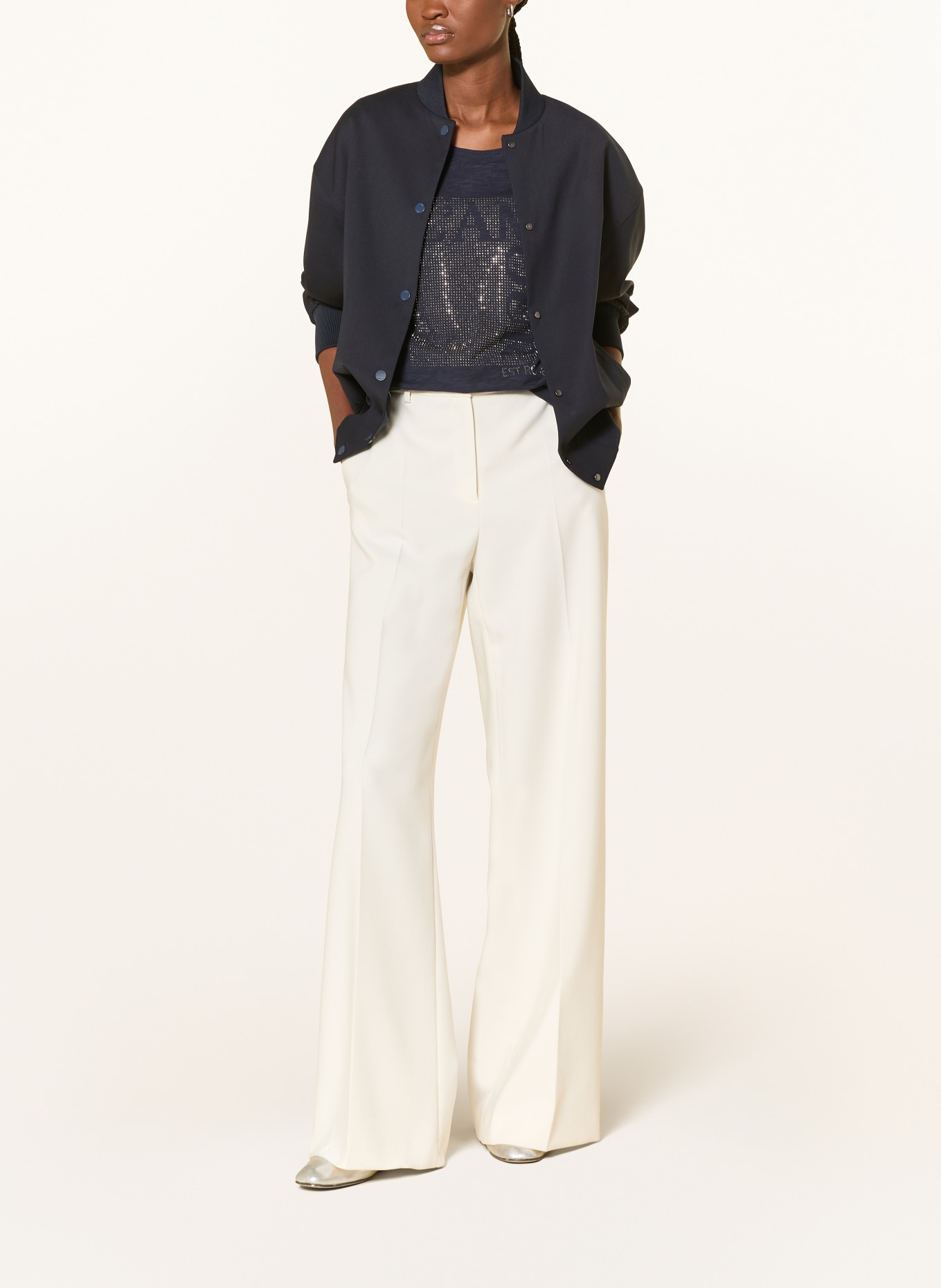 monari T-shirt met strass-steentjes: DONKERBLAUW