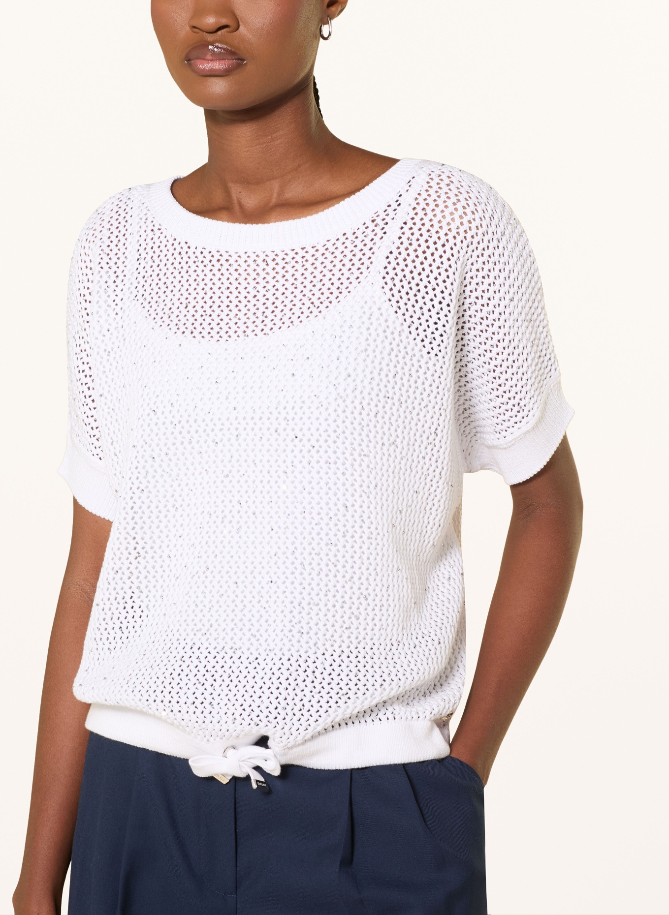 monari Gebreid shirt met sierstenen: WIT