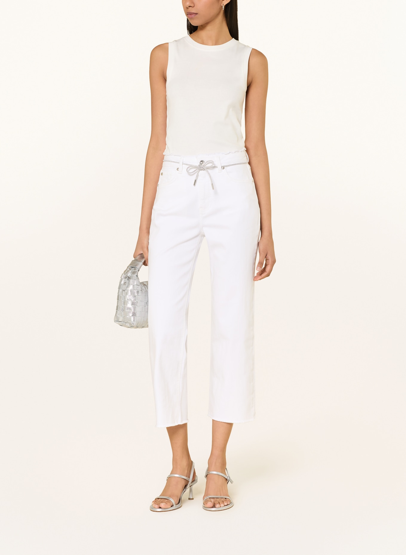 monari Cropped jeans met strass-steentjes: 105 cream