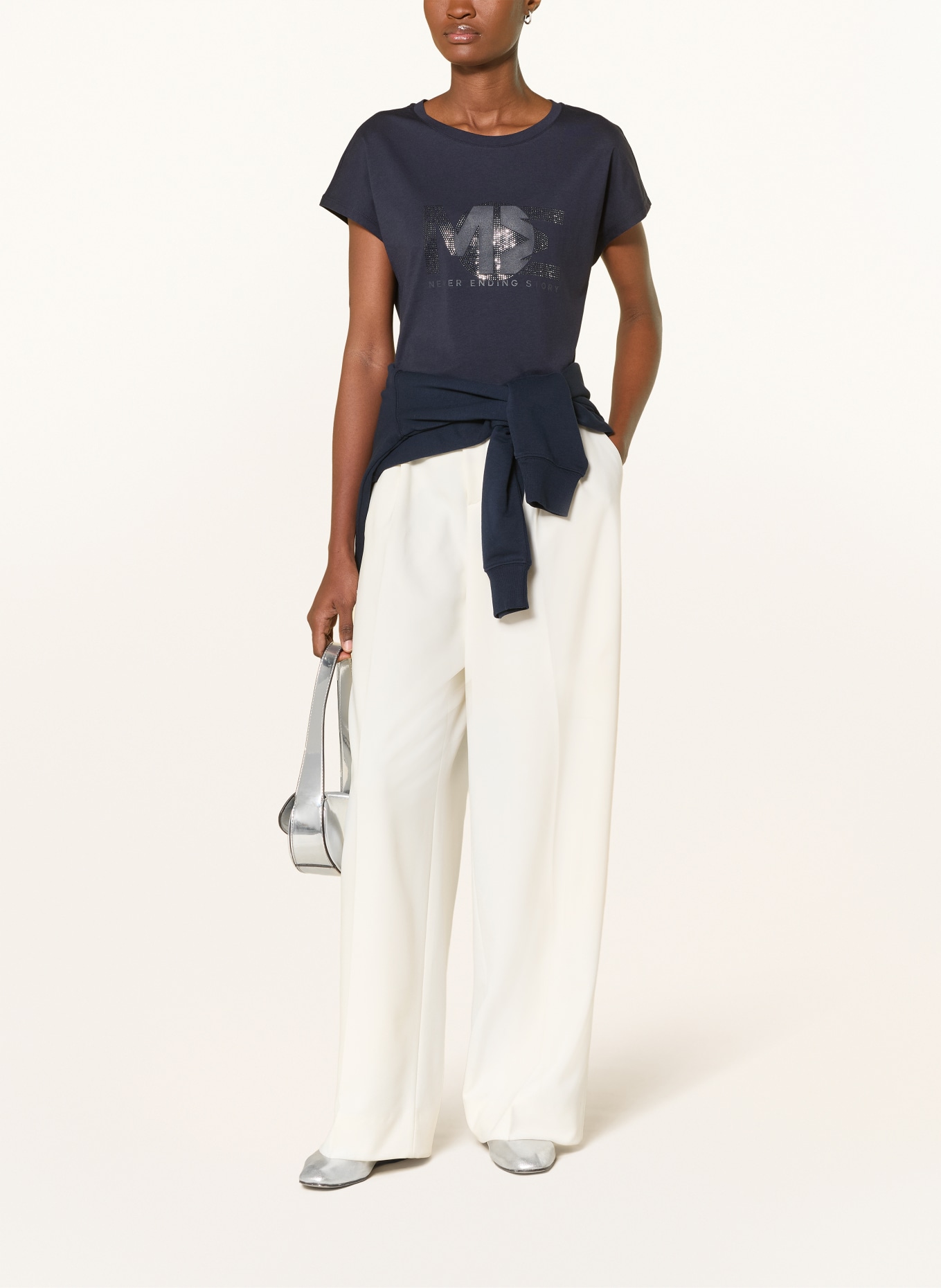 monari T-shirt met strass-steentjes: DONKERBLAUW