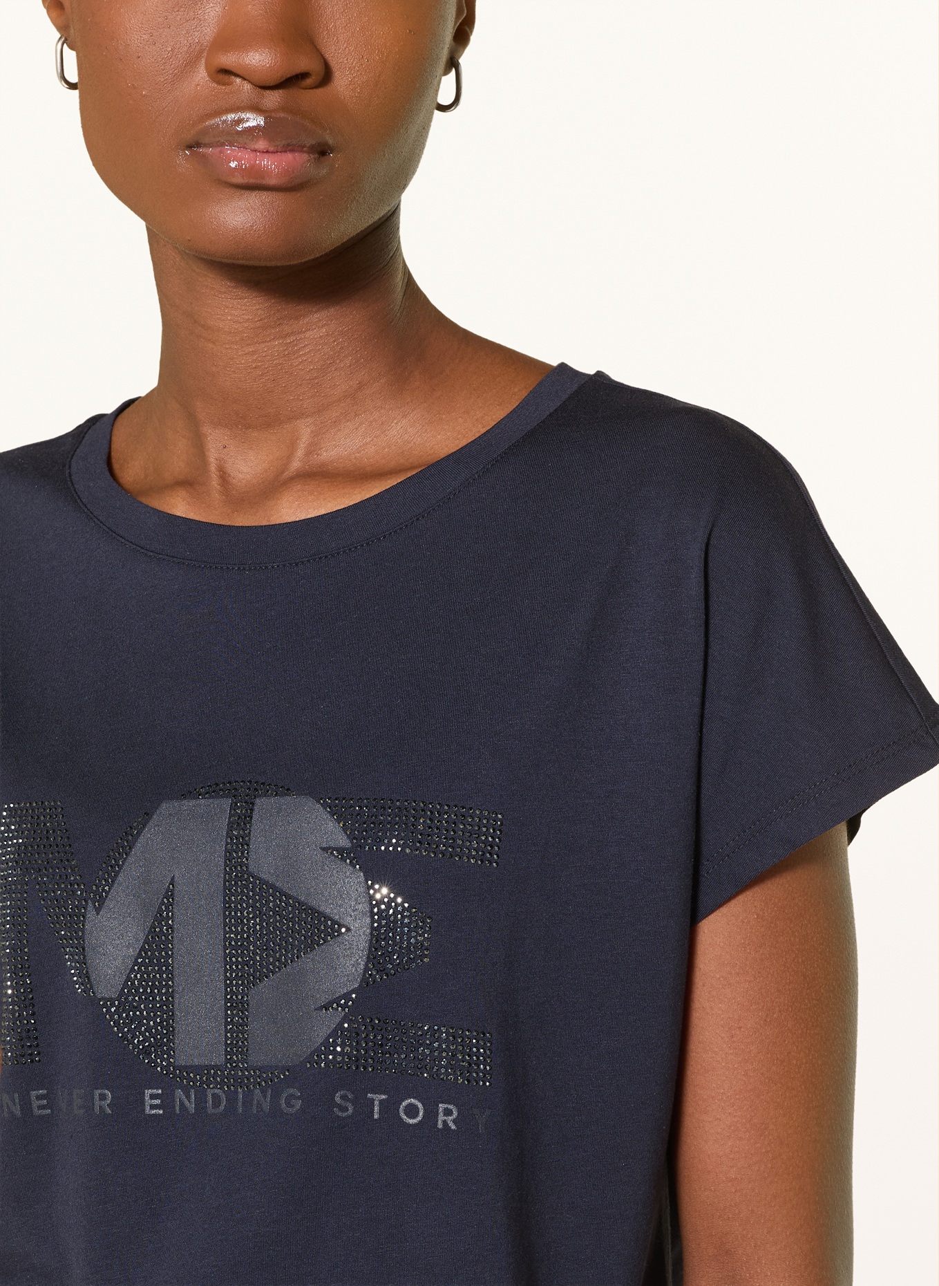 monari T-shirt met strass-steentjes: DONKERBLAUW