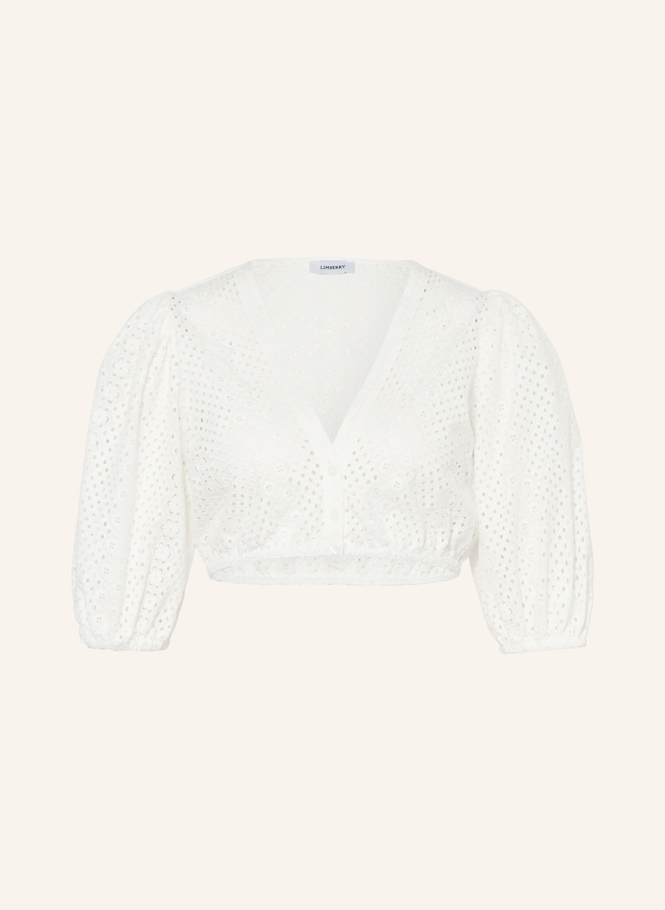 LIMBERRY LINA dirndl blouse in openwork lace with 3/4 sleeves: WHITE