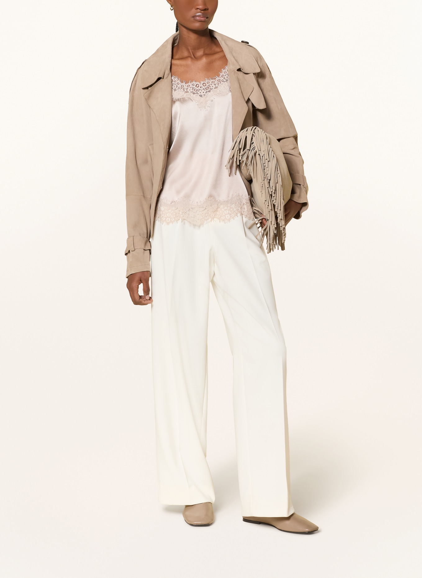 darling harbour Top en satin et dentelle: STONE