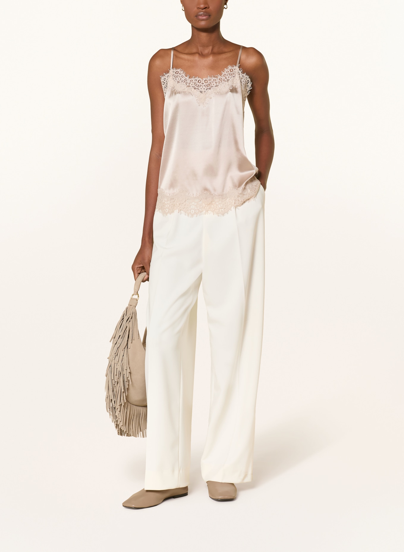 darling harbour Top en satin et dentelle: STONE