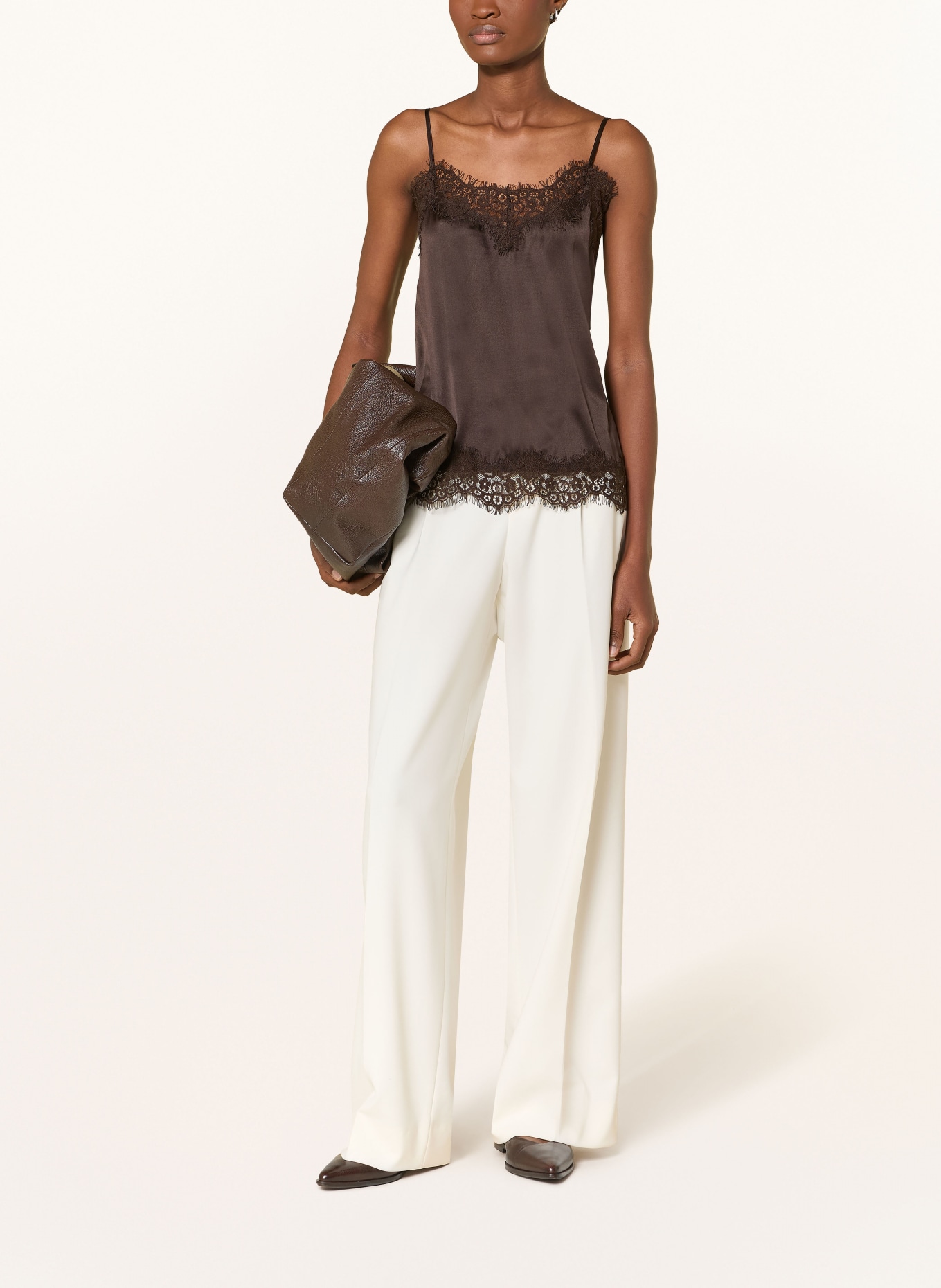 darling harbour Seidentop aus Satin mit Spitze: ESPRESSO