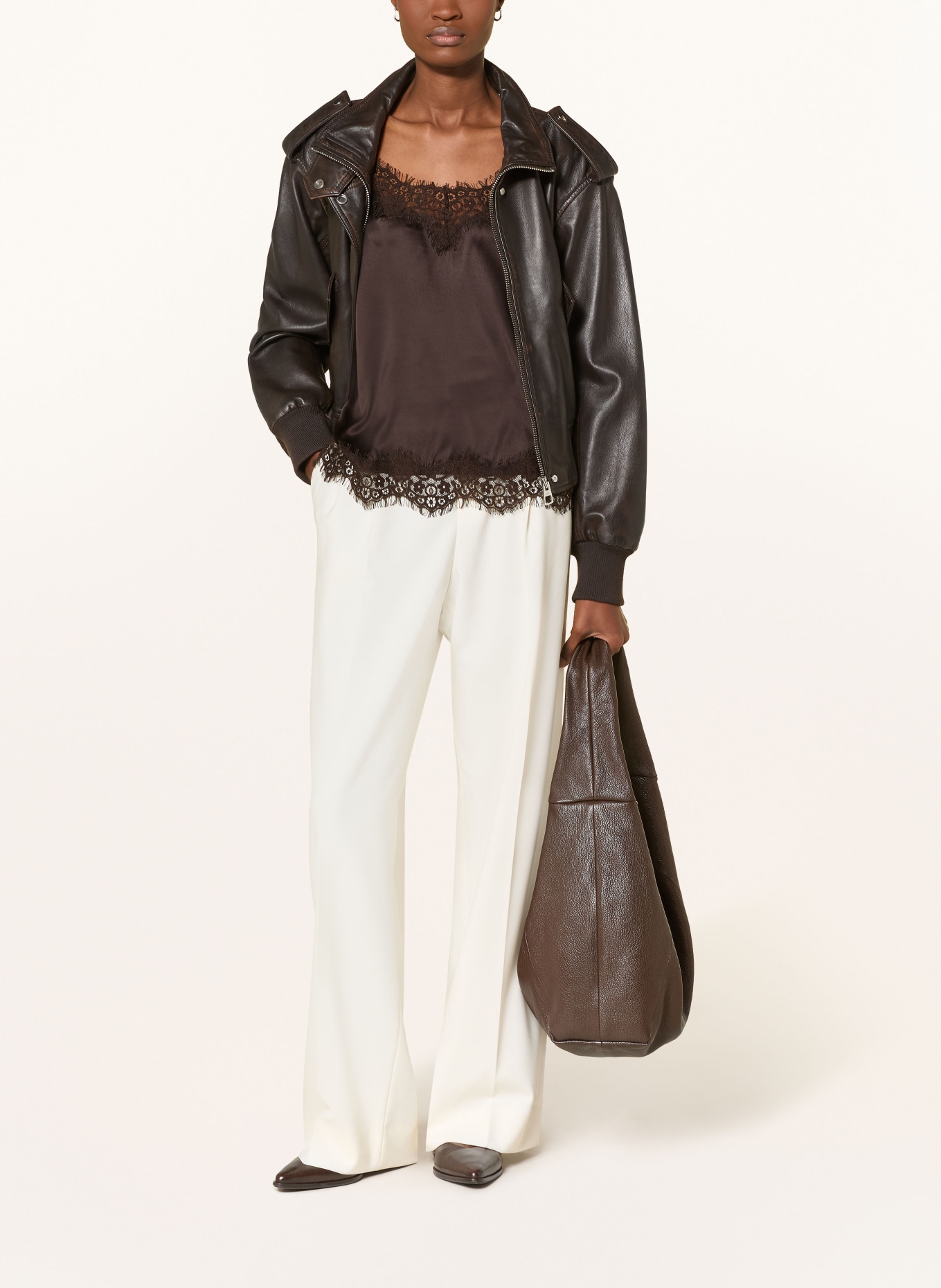 darling harbour Seidentop aus Satin mit Spitze: ESPRESSO