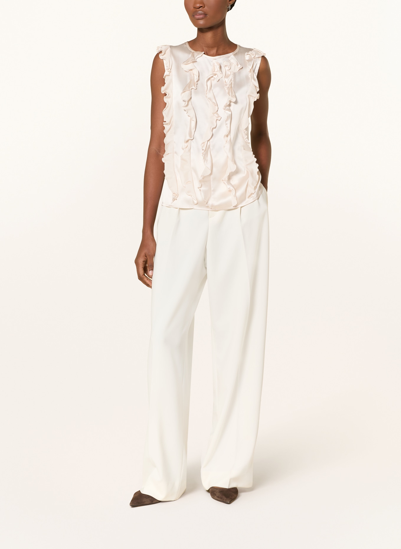 darling harbour Top en soie à volants: CHAMPAGNER