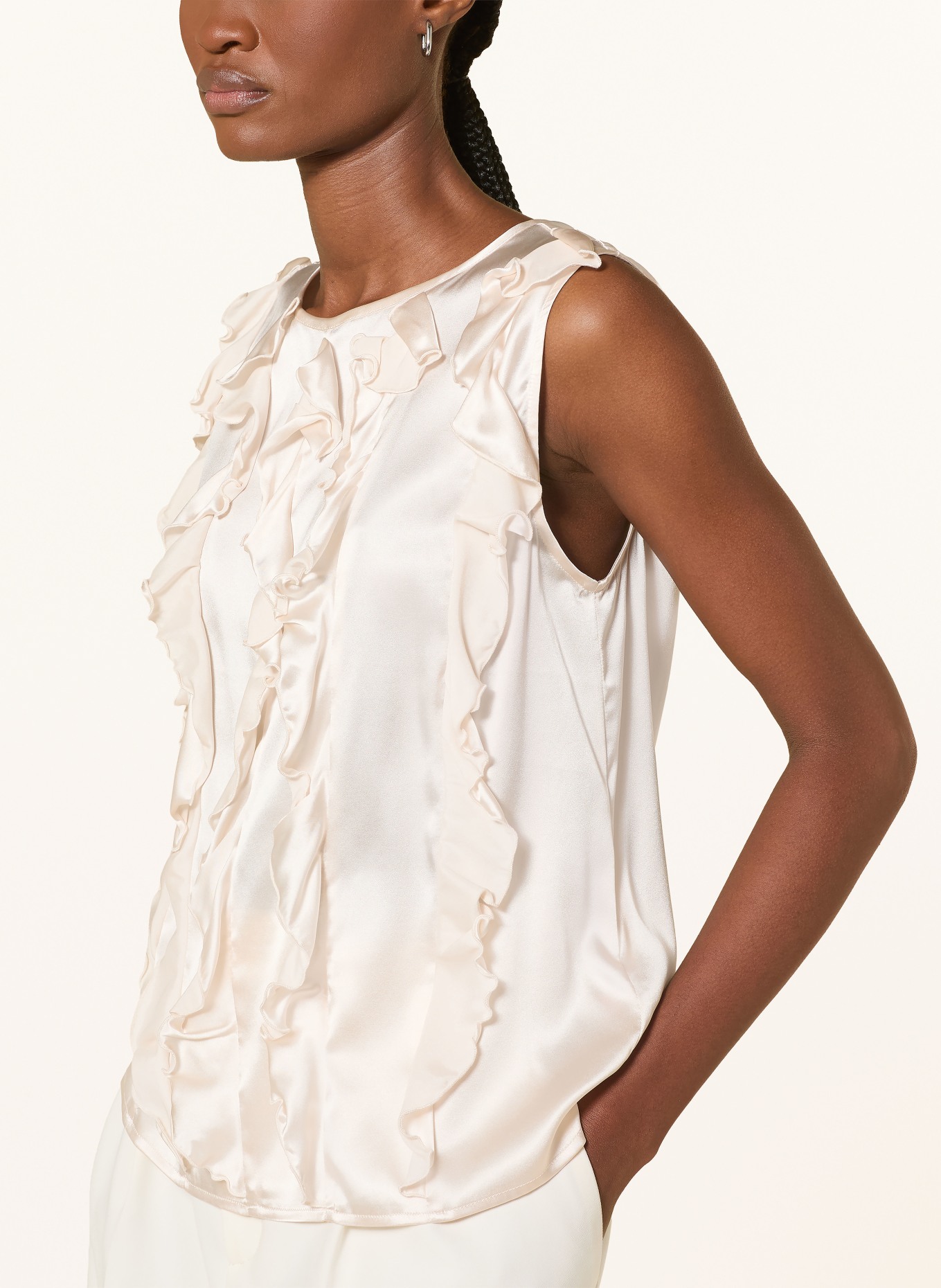 darling harbour Top en soie à volants: CHAMPAGNER