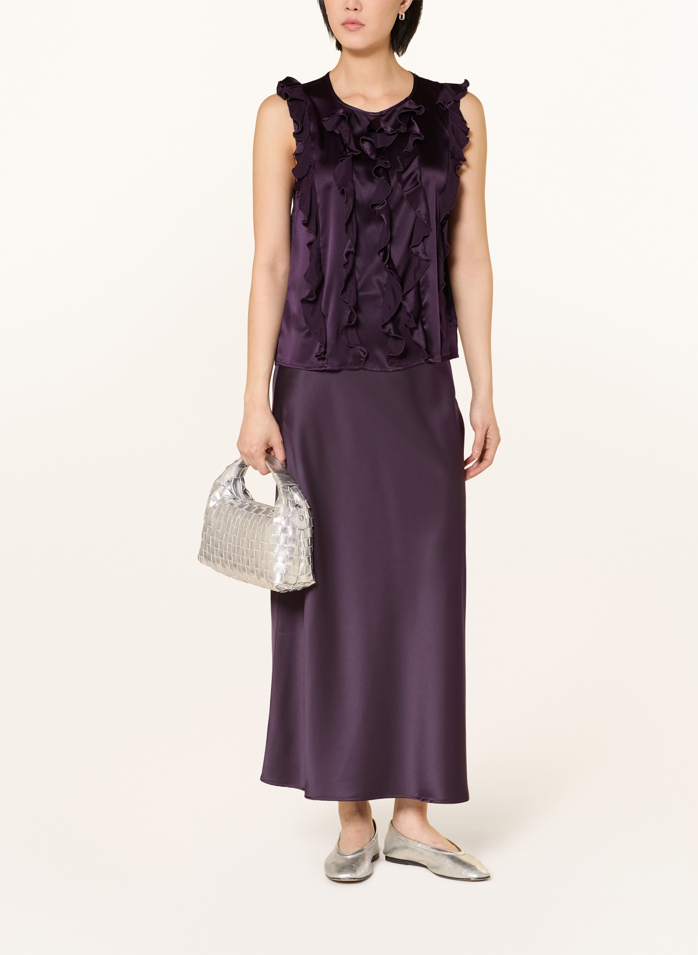 darling harbour Top en soie à volants: BLUEBERRY